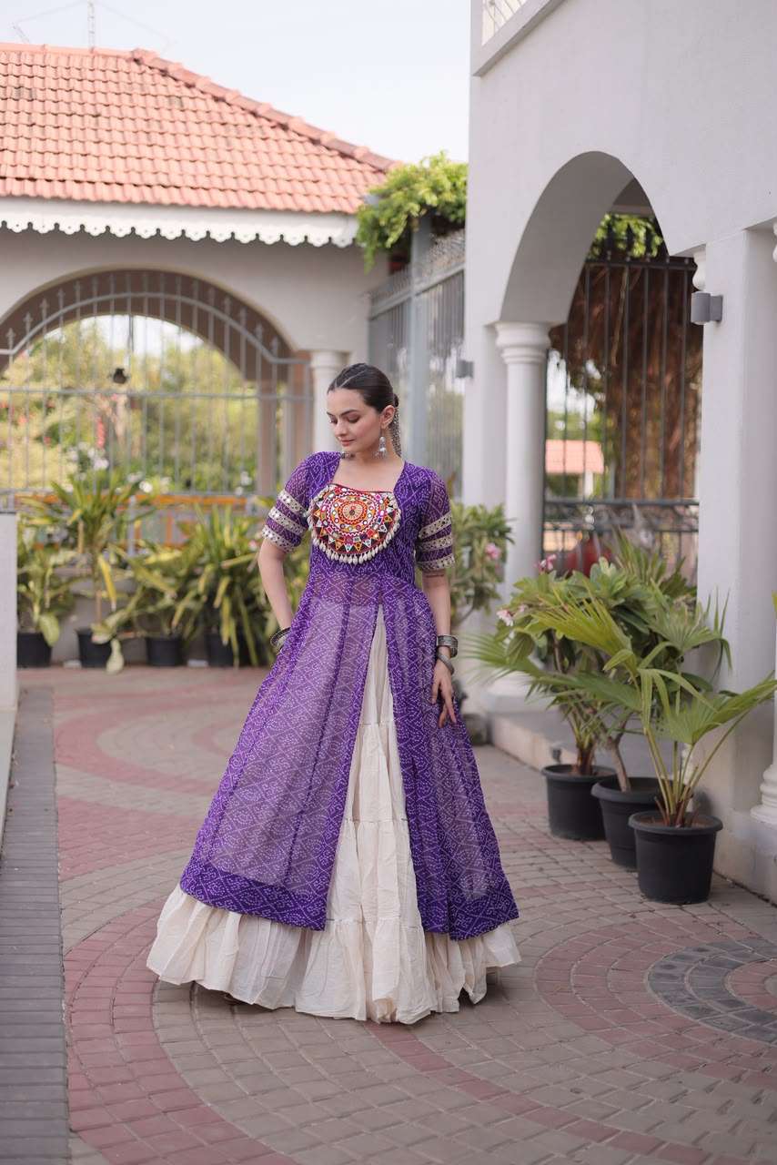 KA 1266 COTTON FANCY BANDHANI PRINT FESTIVE WEAR KURTI WITH LEHENGA 