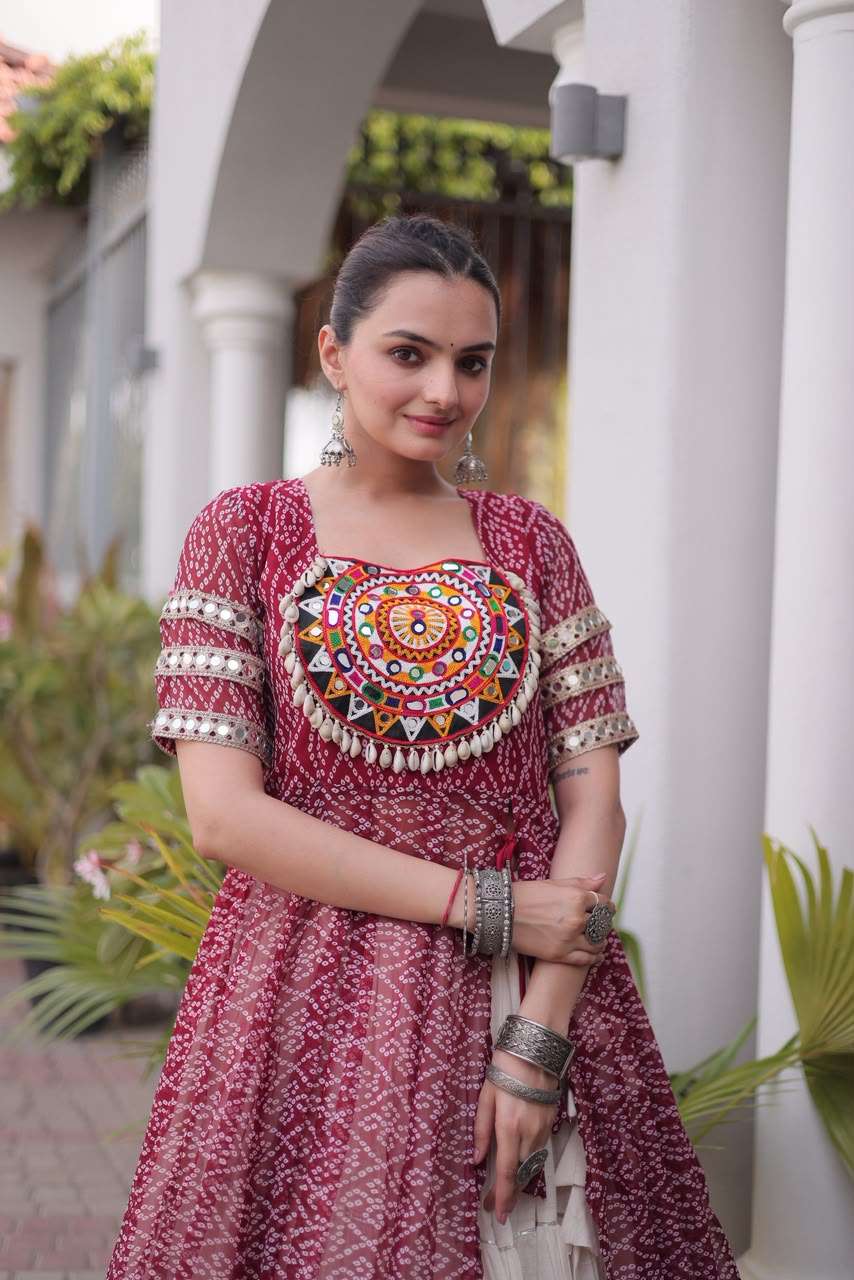 KA 1266 COTTON FANCY BANDHANI PRINT FESTIVE WEAR KURTI WITH LEHENGA 