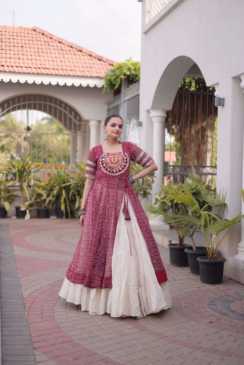KA 1266 COTTON FANCY BANDHANI PRINT FESTIVE WEAR KURTI WITH LEHENGA 
