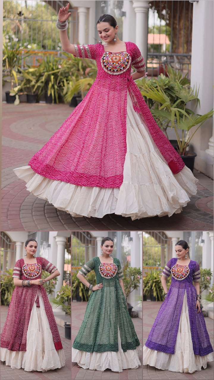 KA 1266 COTTON FANCY BANDHANI PRINT FESTIVE WEAR KURTI WITH LEHENGA 