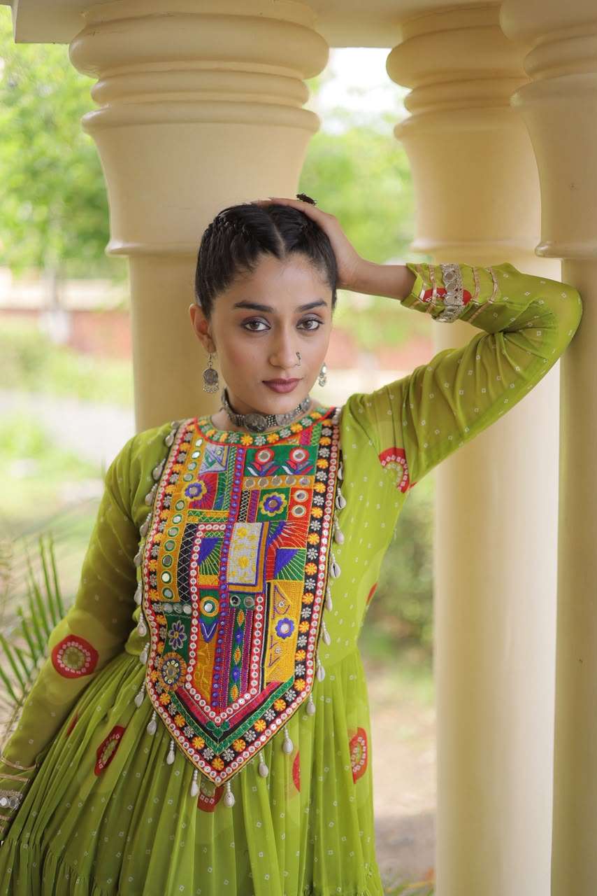 KA 1267 BANDHANI PRINT DESIGNER WORK LADIES NAVRATRI WEAR GOWN