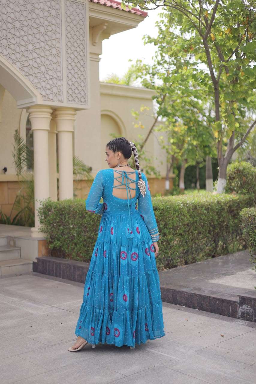 KA 1267 BANDHANI PRINT DESIGNER WORK LADIES NAVRATRI WEAR GOWN