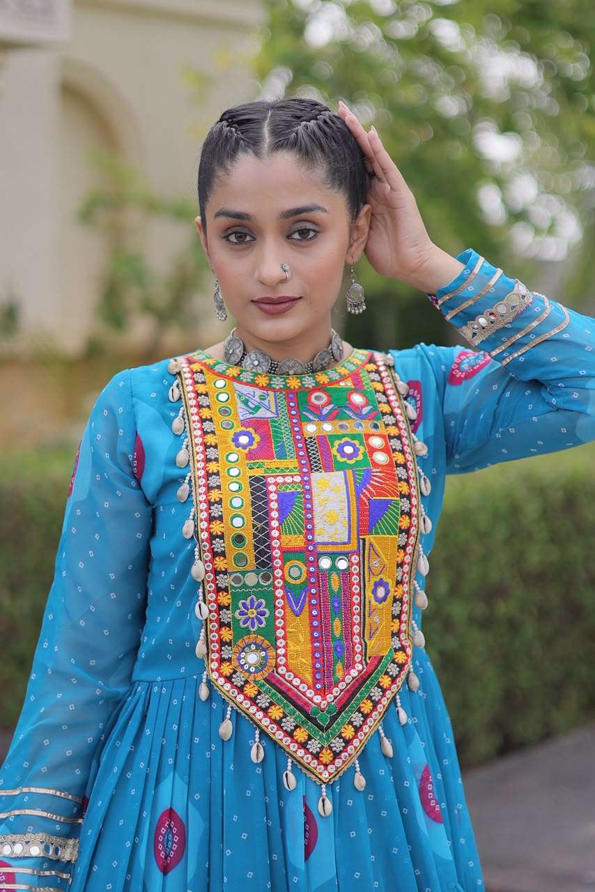 KA 1267 BANDHANI PRINT DESIGNER WORK LADIES NAVRATRI WEAR GOWN