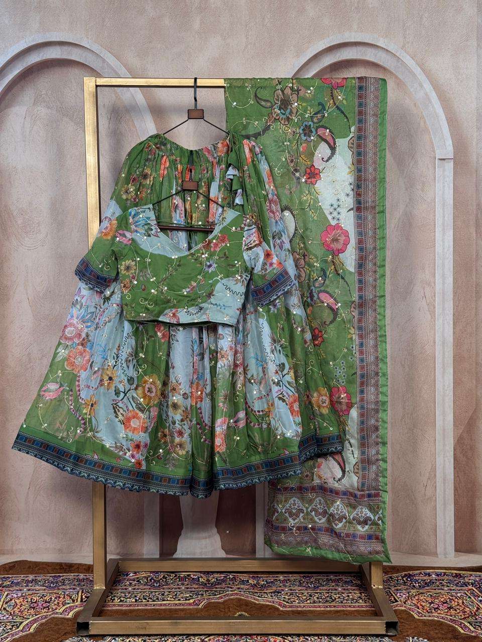 KA 5072 SILK DIGITAL PRINT WITH EMBROIDERY DESIGNER WORK FESTIVE WEAR LEHENGA CHOLI 