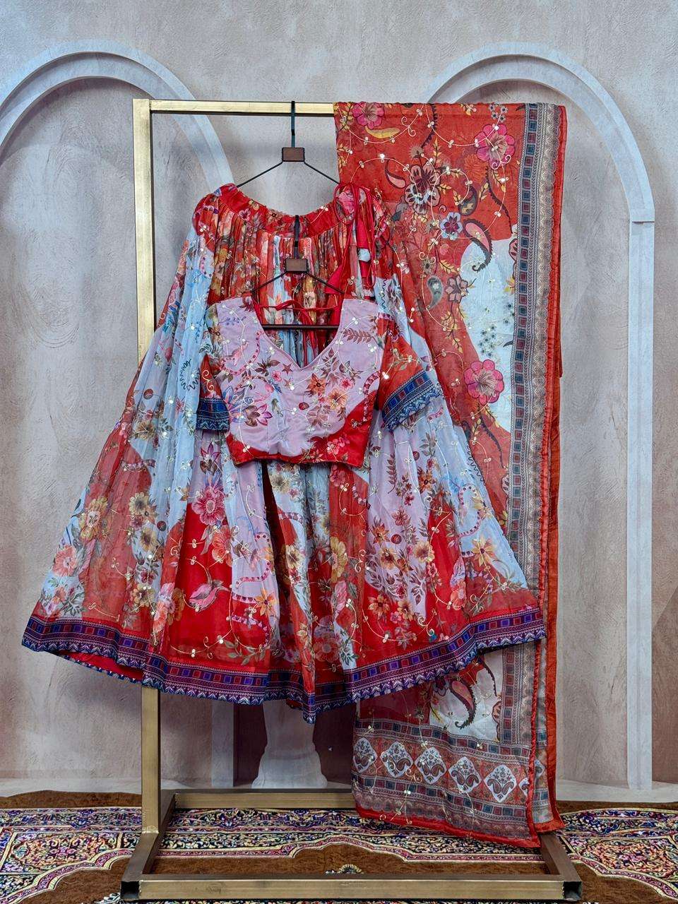 KA 5072 SILK DIGITAL PRINT WITH EMBROIDERY DESIGNER WORK FESTIVE WEAR LEHENGA CHOLI 