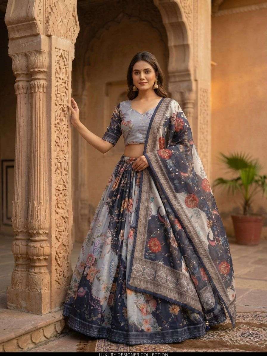 KA 5072 SILK DIGITAL PRINT WITH EMBROIDERY DESIGNER WORK FESTIVE WEAR LEHENGA CHOLI 