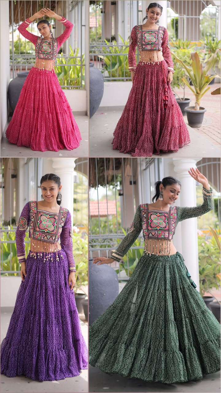 KA 5080 BANDHANI PRINT GEORGETTE NAVRATRI WEAR LEHENGA CHOLI COLLECTION