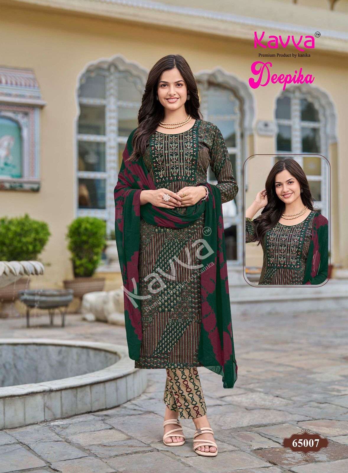  KAVYA DEEPIKA VOL 65 CAPSULE FOIL PRINT FANCY LADIES KURTI BOTTOM AND DUPATTA SET 