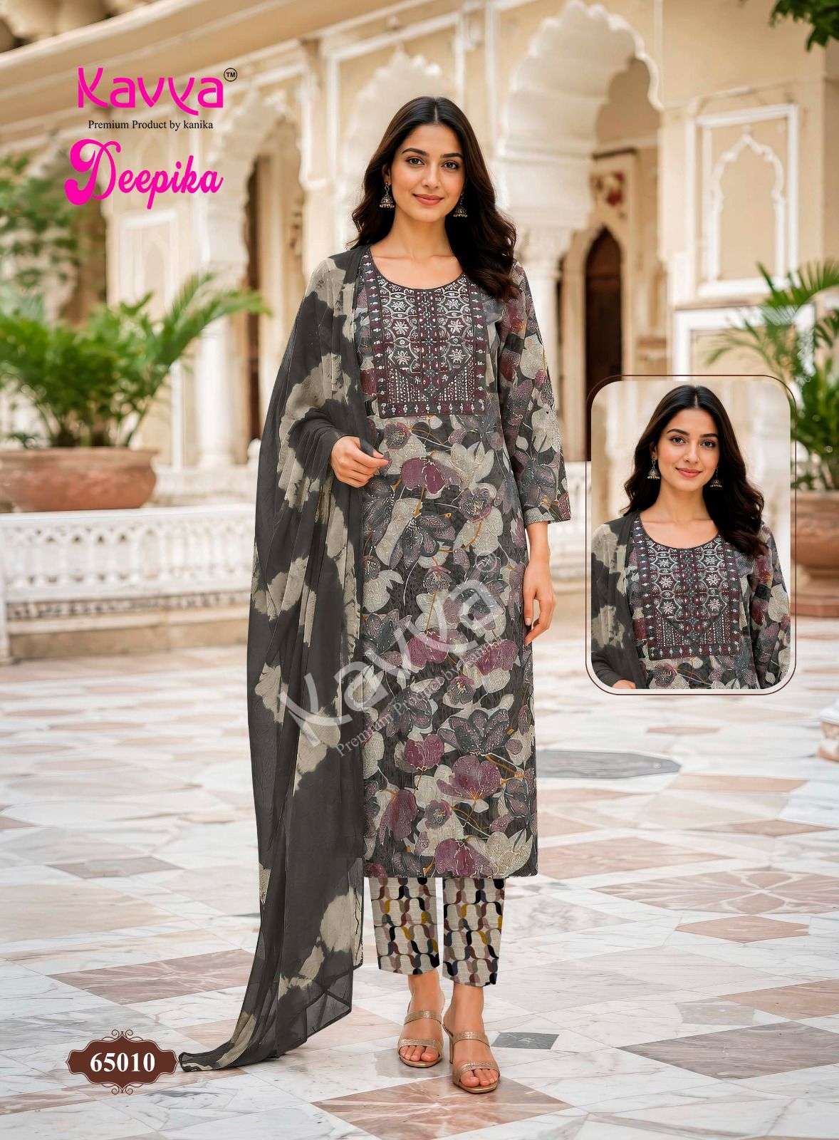  KAVYA DEEPIKA VOL 65 CAPSULE FOIL PRINT FANCY LADIES KURTI BOTTOM AND DUPATTA SET 