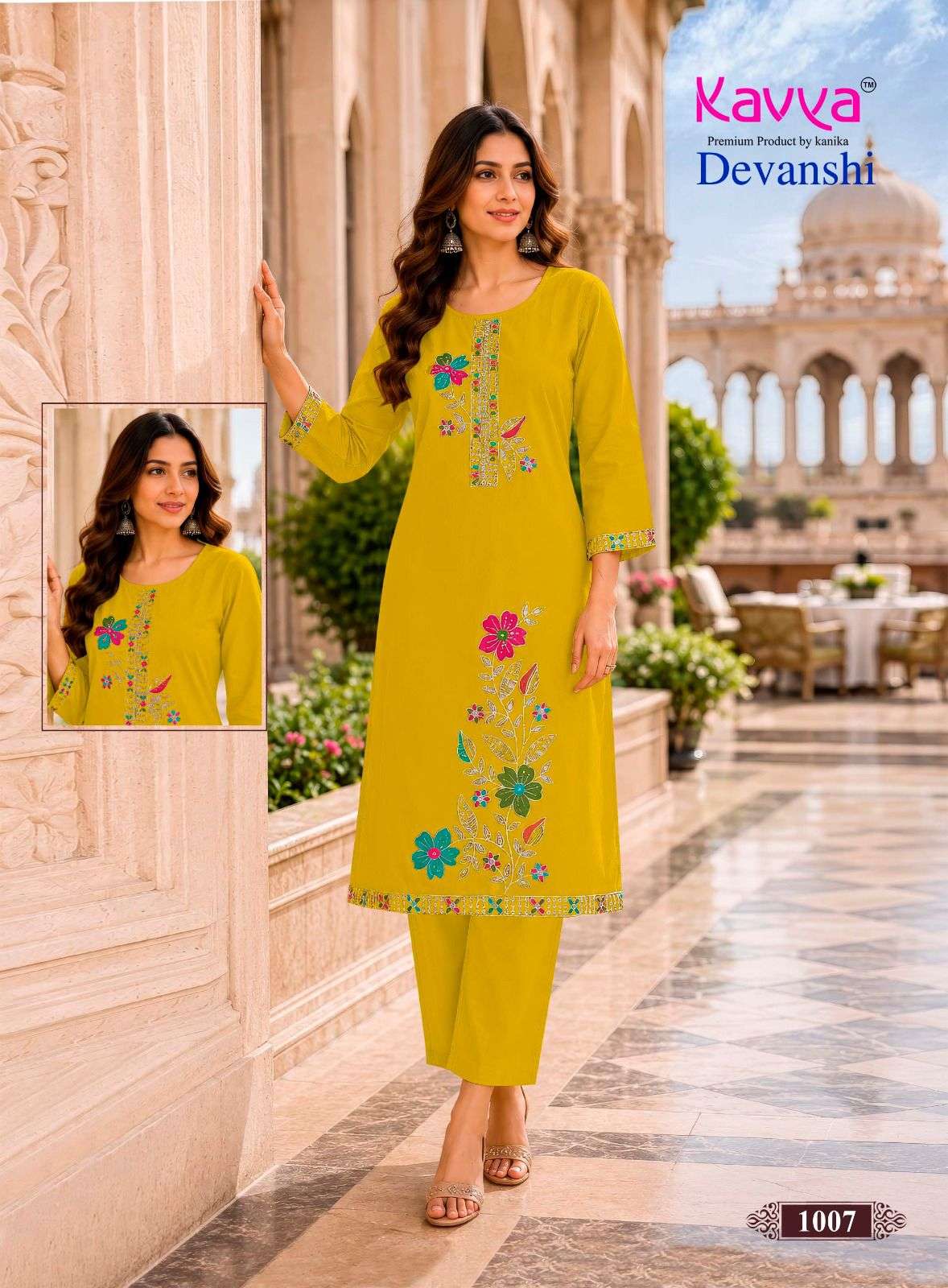  KAVYA DEVANSHI VOL 1 COTTON FANCY WORK LADIES KURTI BOTTOM PAIR 