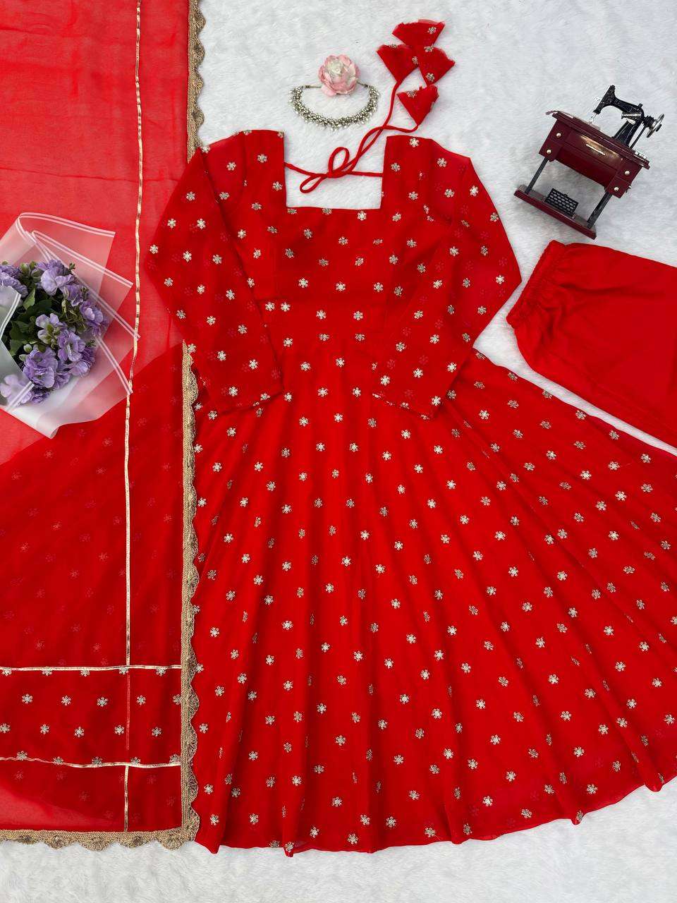 KD 1630 SILK PREETY LOOK DESIGNER LADIES ETHNIC WEAR ANARKALI GOWN STYLE SUIT