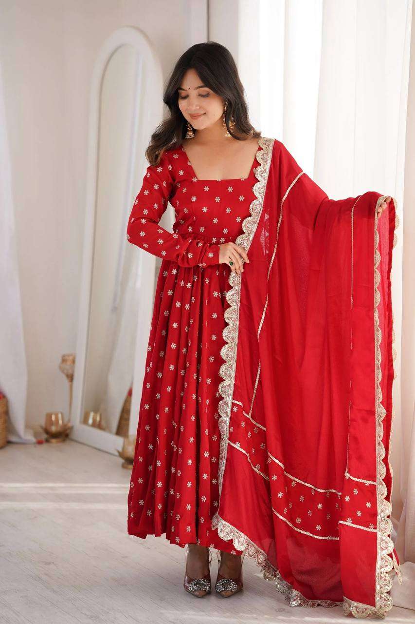 KD 1630 SILK PREETY LOOK DESIGNER LADIES ETHNIC WEAR ANARKALI GOWN STYLE SUIT