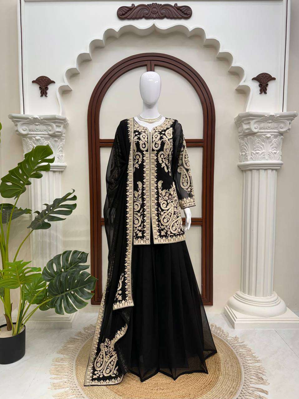 KD 1631 GEORGETTE HEAVY DESIGNER PARTY WEAR LADIES TOP PLAZZO AND DUPATTA SET 