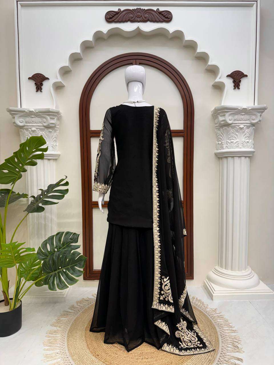 KD 1631 GEORGETTE HEAVY DESIGNER PARTY WEAR LADIES TOP PLAZZO AND DUPATTA SET 