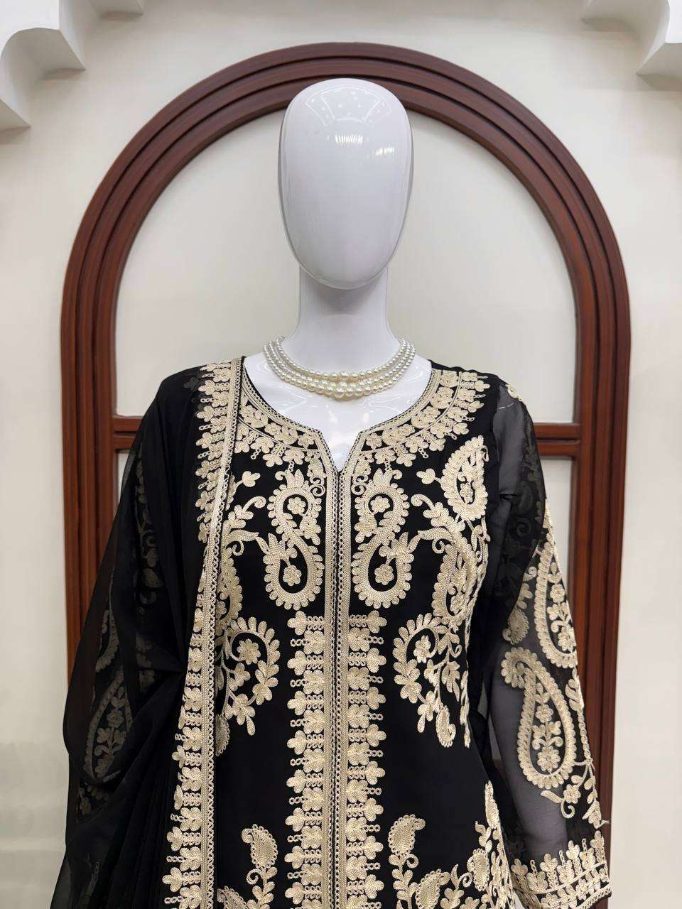 KD 1631 GEORGETTE HEAVY DESIGNER PARTY WEAR LADIES TOP PLAZZO AND DUPATTA SET 