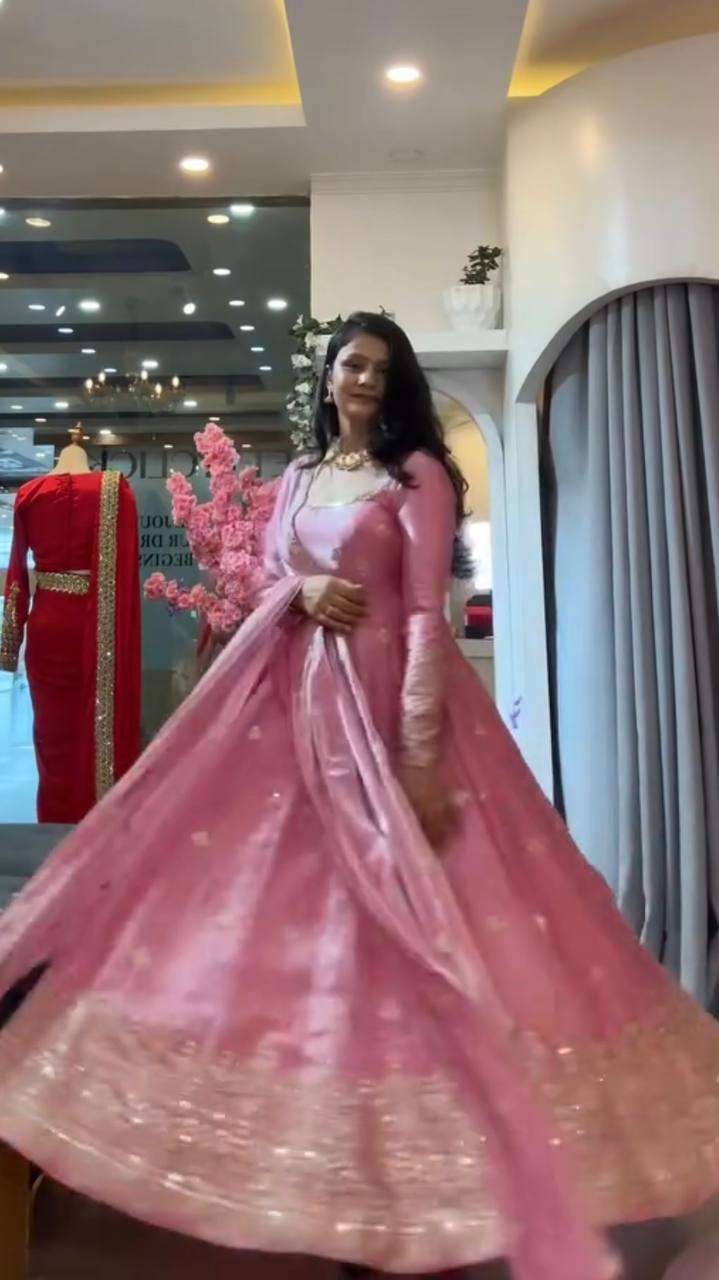 KD 1633 SILK DESIGNER WORK WEDDING WEAR LONG GOWN WITH PENT AND DUPATTA SET 