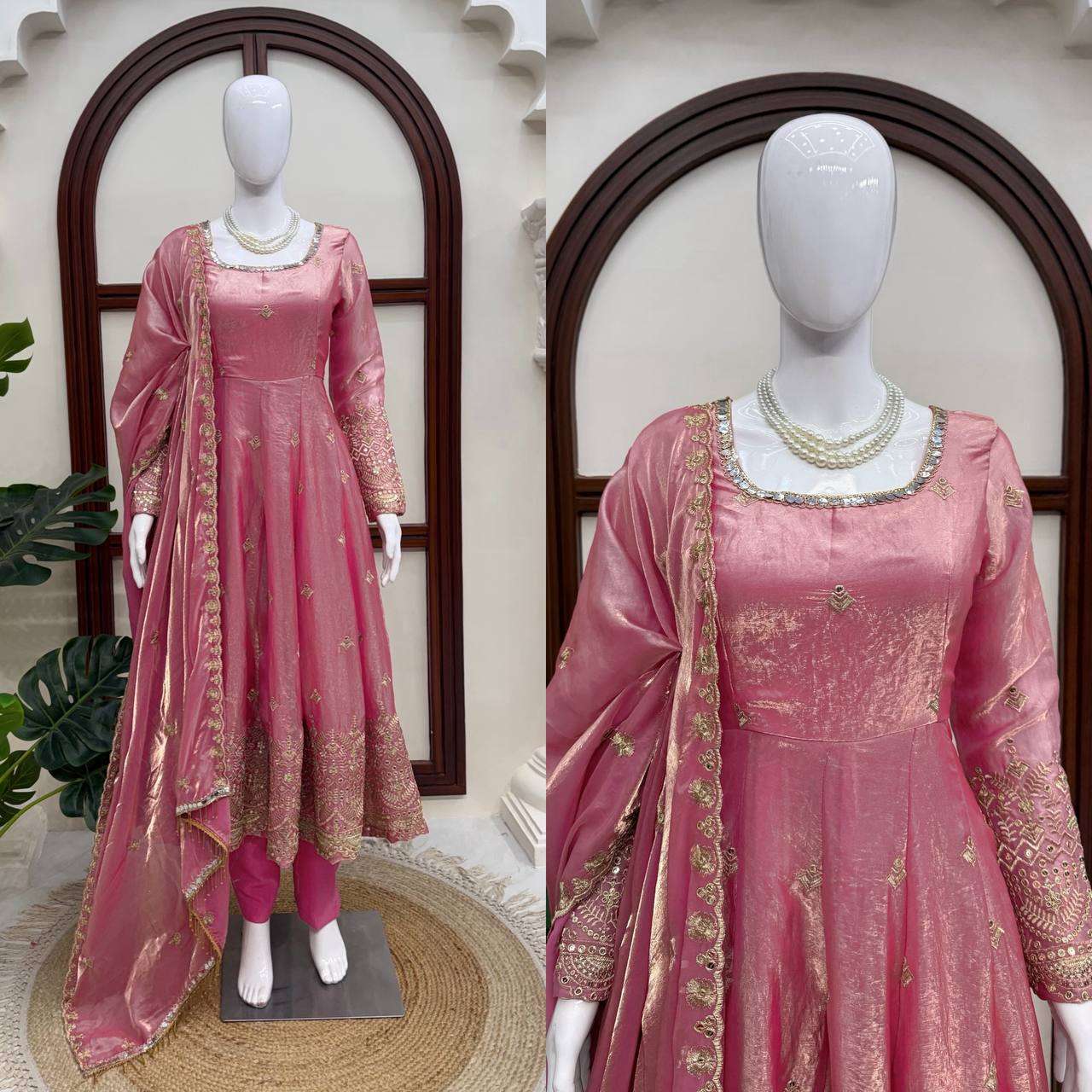 KD 1633 SILK DESIGNER WORK WEDDING WEAR LONG GOWN WITH PENT AND DUPATTA SET 