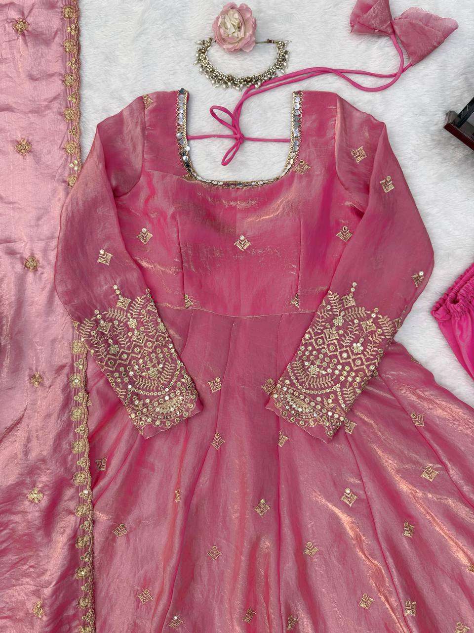 KD 1633 SILK DESIGNER WORK WEDDING WEAR LONG GOWN WITH PENT AND DUPATTA SET 