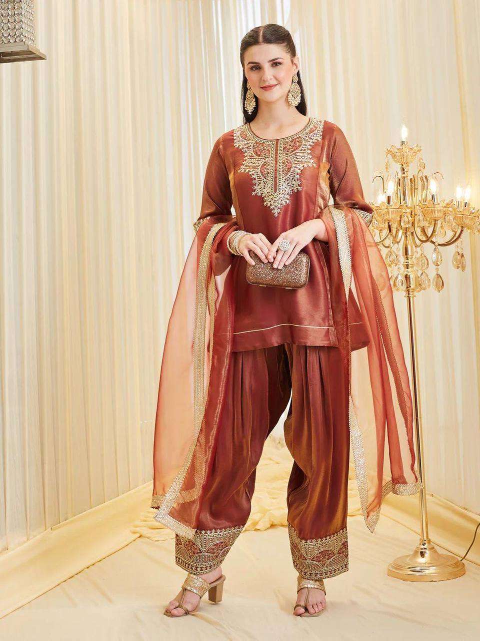 KF 1728 SILK SEQUENCE EMBROIDERY DESIGNER WORK FANCY TOP PALAZZO DUPATTA SET
