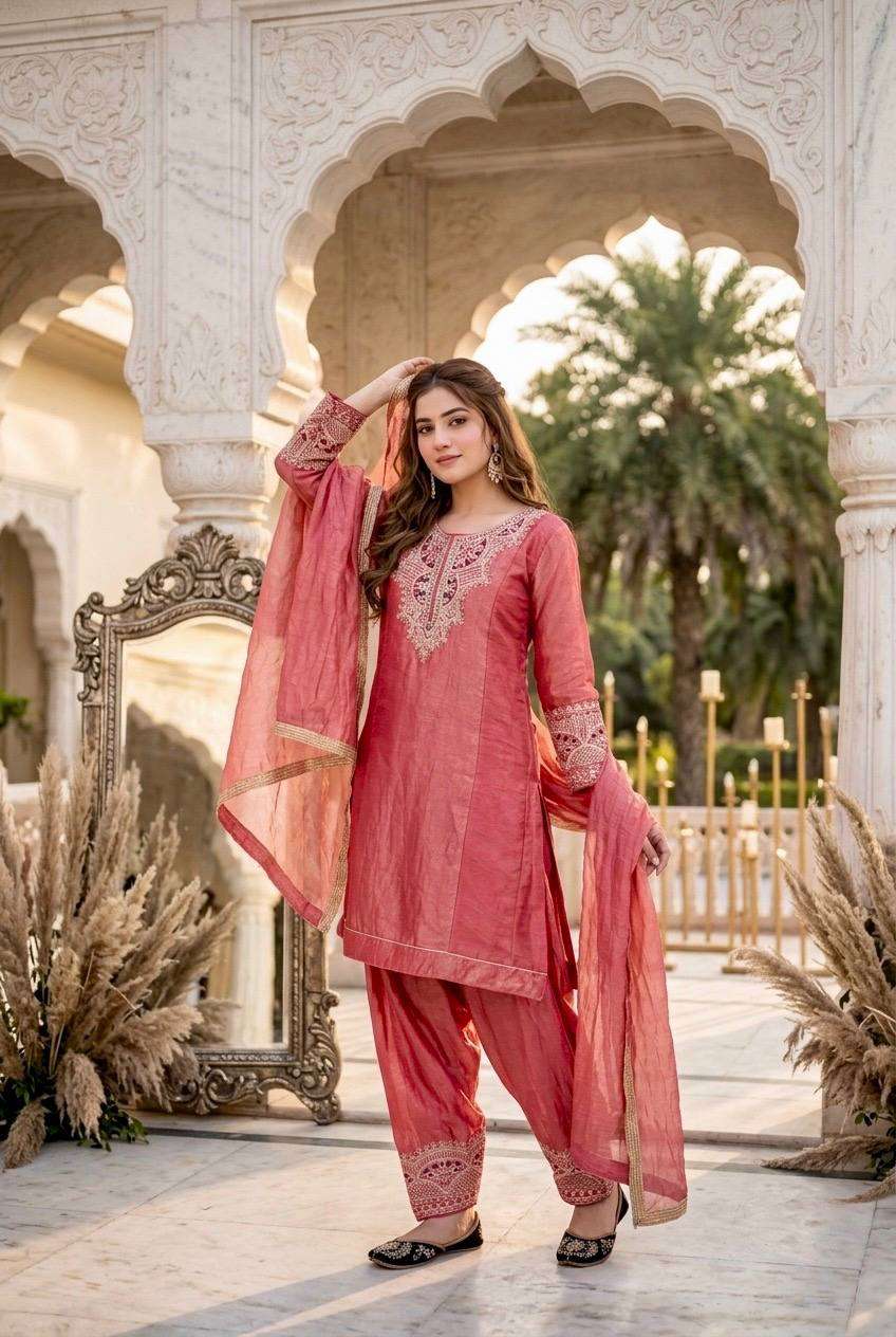 KF 1728 SILK SEQUENCE EMBROIDERY DESIGNER WORK FANCY TOP PALAZZO DUPATTA SET