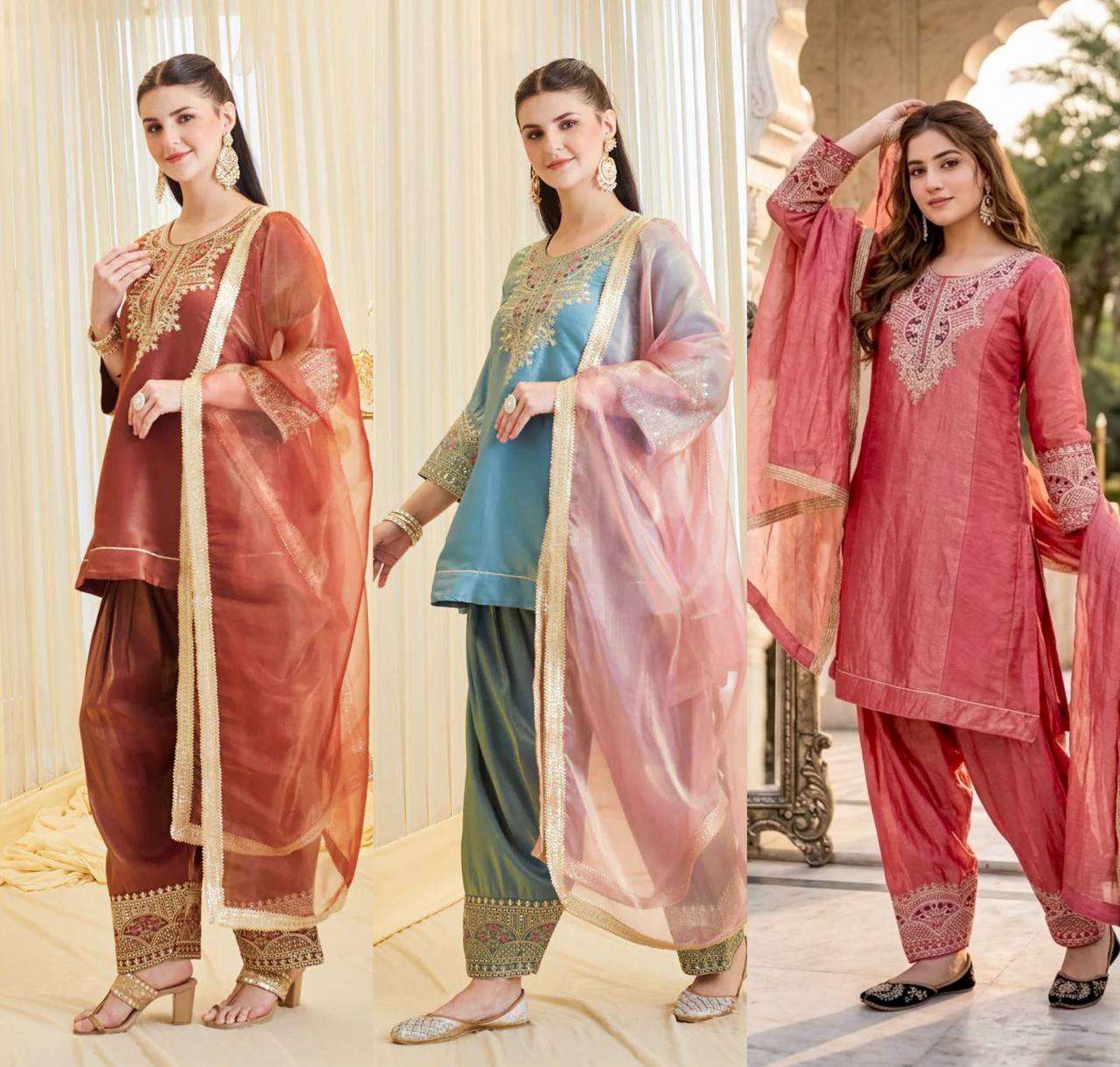 KF 1728 SILK SEQUENCE EMBROIDERY DESIGNER WORK FANCY TOP PALAZZO DUPATTA SET