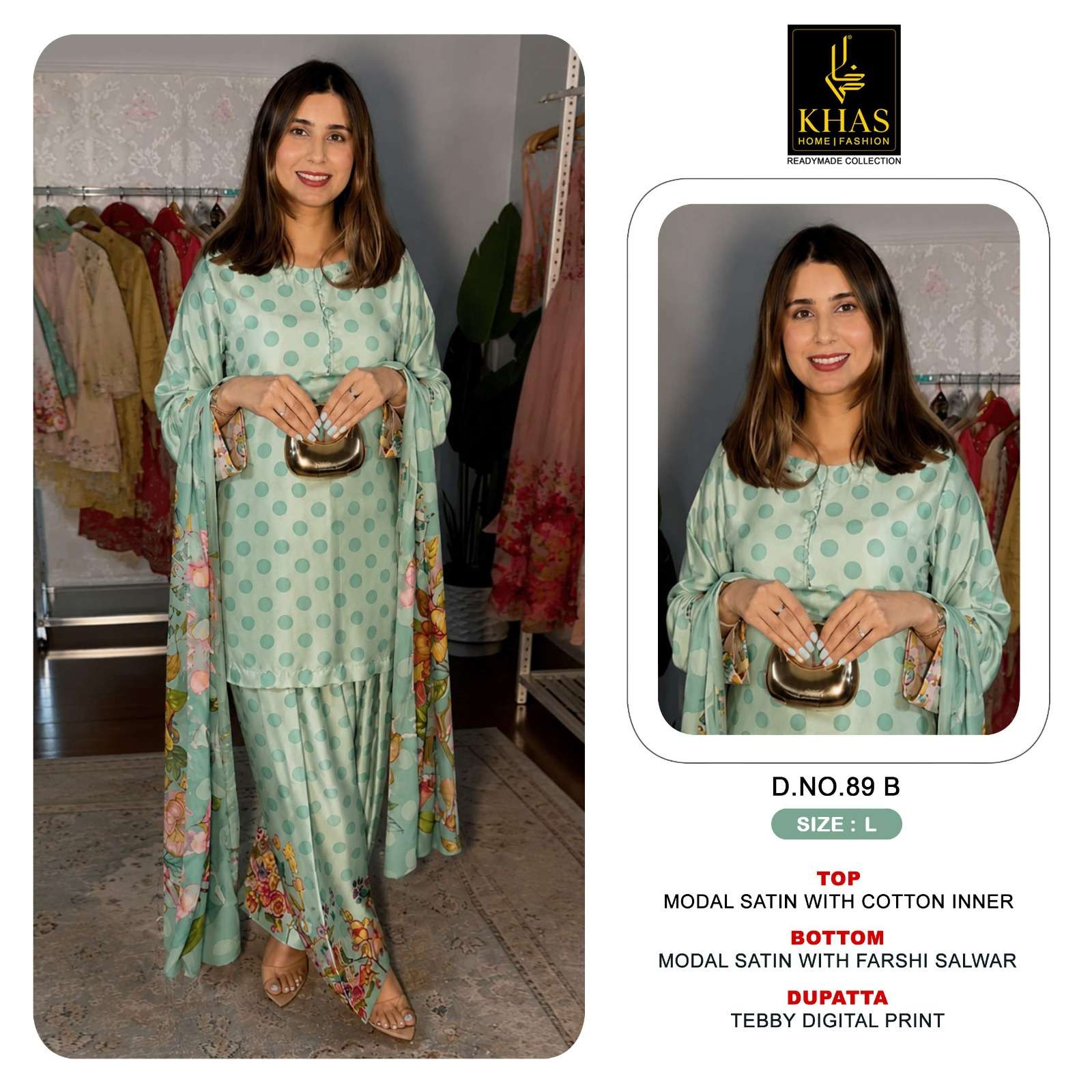 KHAS FASHION D NO 89 SATIN FANCY DESIGNER WORK READY MADE PAKISTANI SUIT