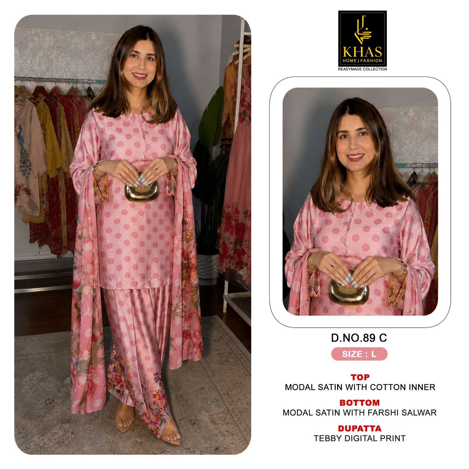 KHAS FASHION D NO 89 SATIN FANCY DESIGNER WORK READY MADE PAKISTANI SUIT