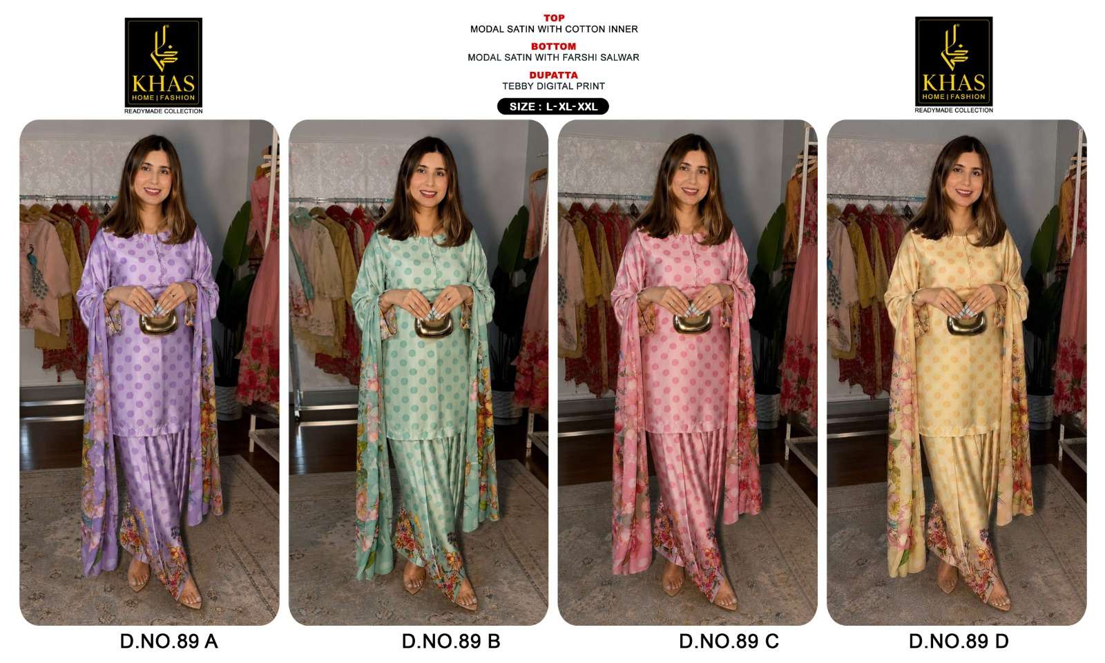 KHAS FASHION D NO 89 SATIN FANCY DESIGNER WORK READY MADE PAKISTANI SUIT