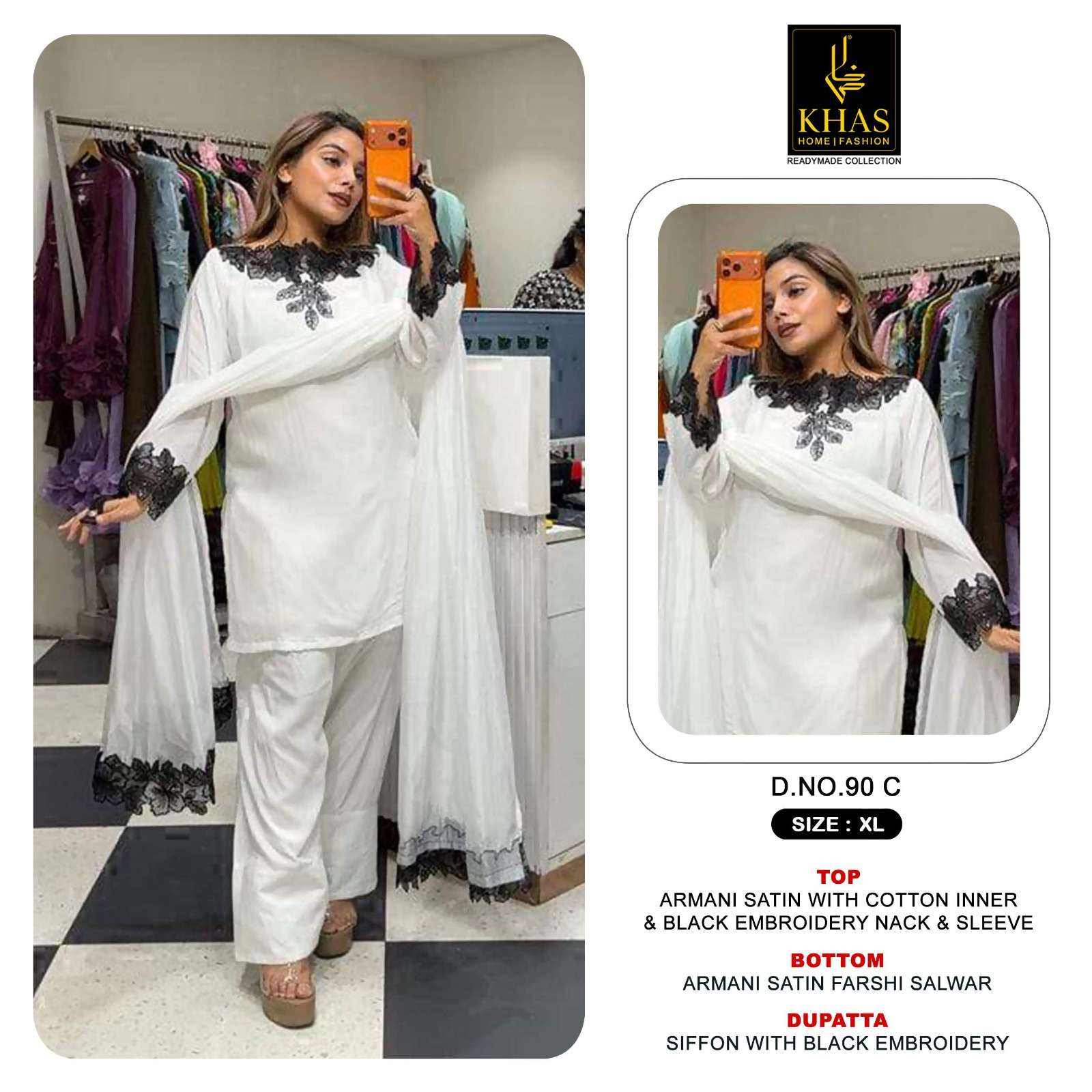 KHAS FASHION D NO 90 SATIN BEAUTIFUL DESIGNER LOOK READY MADE PAKISTANI SUIT