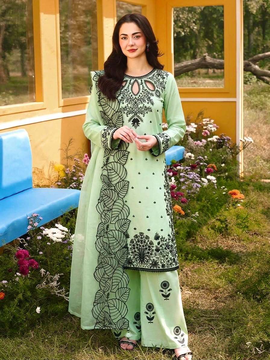  LADY LOOK 041 SATIN EMBROIDERY DESIGNER WORK PARTY WEAR TOP PLAZZO WITH DUPATTA SET 