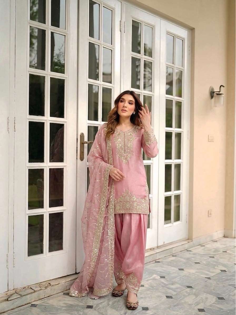 LADY LOOK 046 SILK BEAUTIFUL DESIGNER LOOK PARTY WEAR TOP FARSHI PLAZZO AND DUPATTA SET 