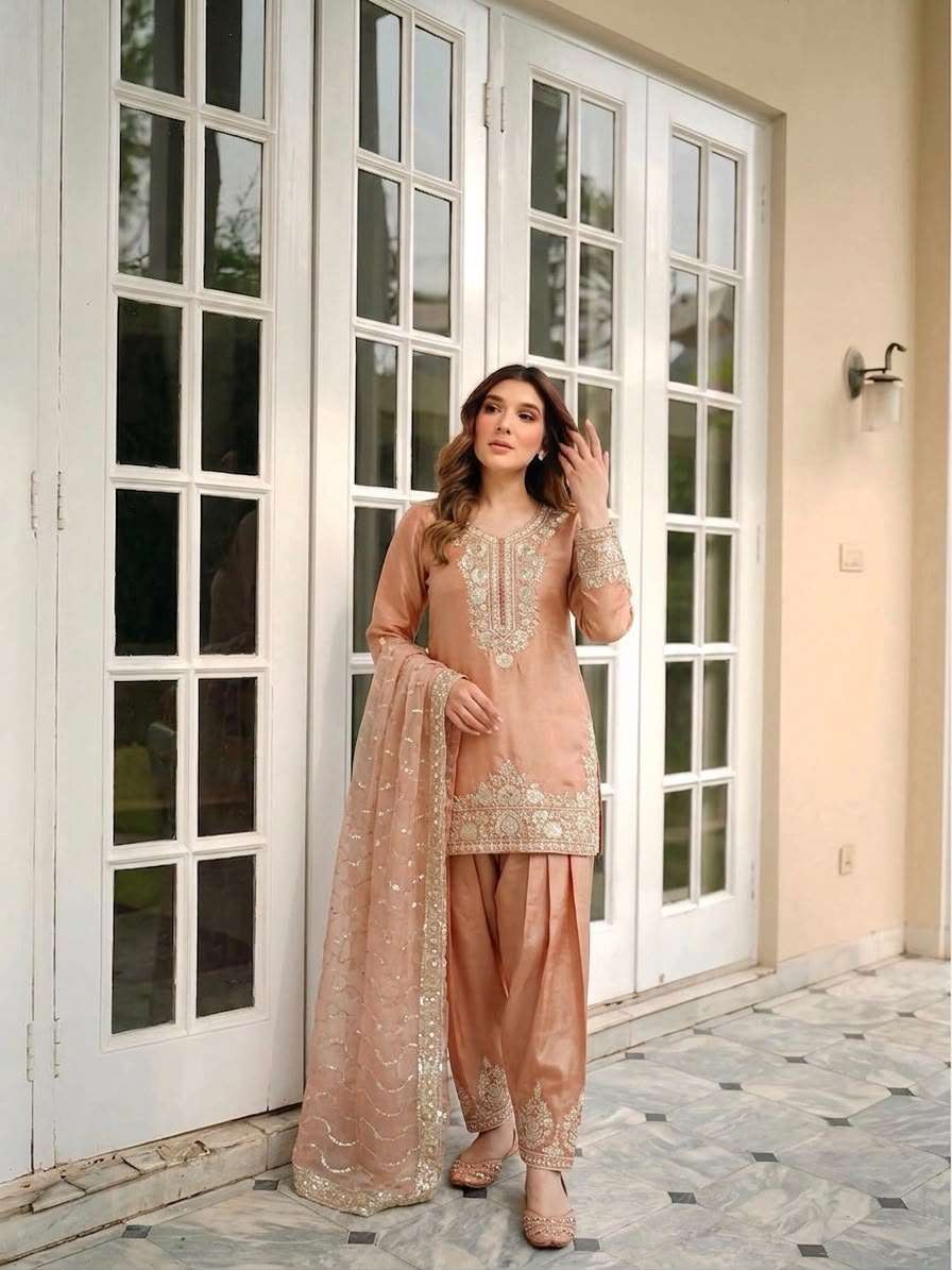LADY LOOK 046 SILK BEAUTIFUL DESIGNER LOOK PARTY WEAR TOP FARSHI PLAZZO AND DUPATTA SET 