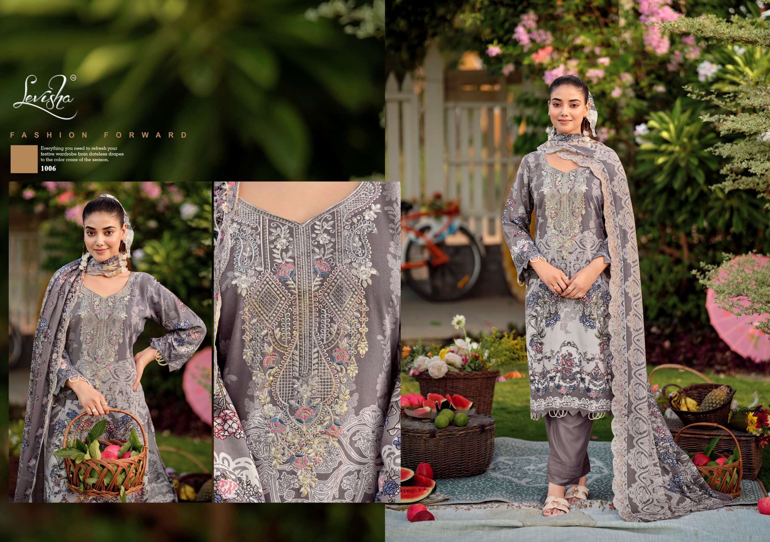 LEVISHA NEEDAL WONDER NX VOL 3 VISCOSE DIGITAL PRINT WITH FANCY WORK SUIT