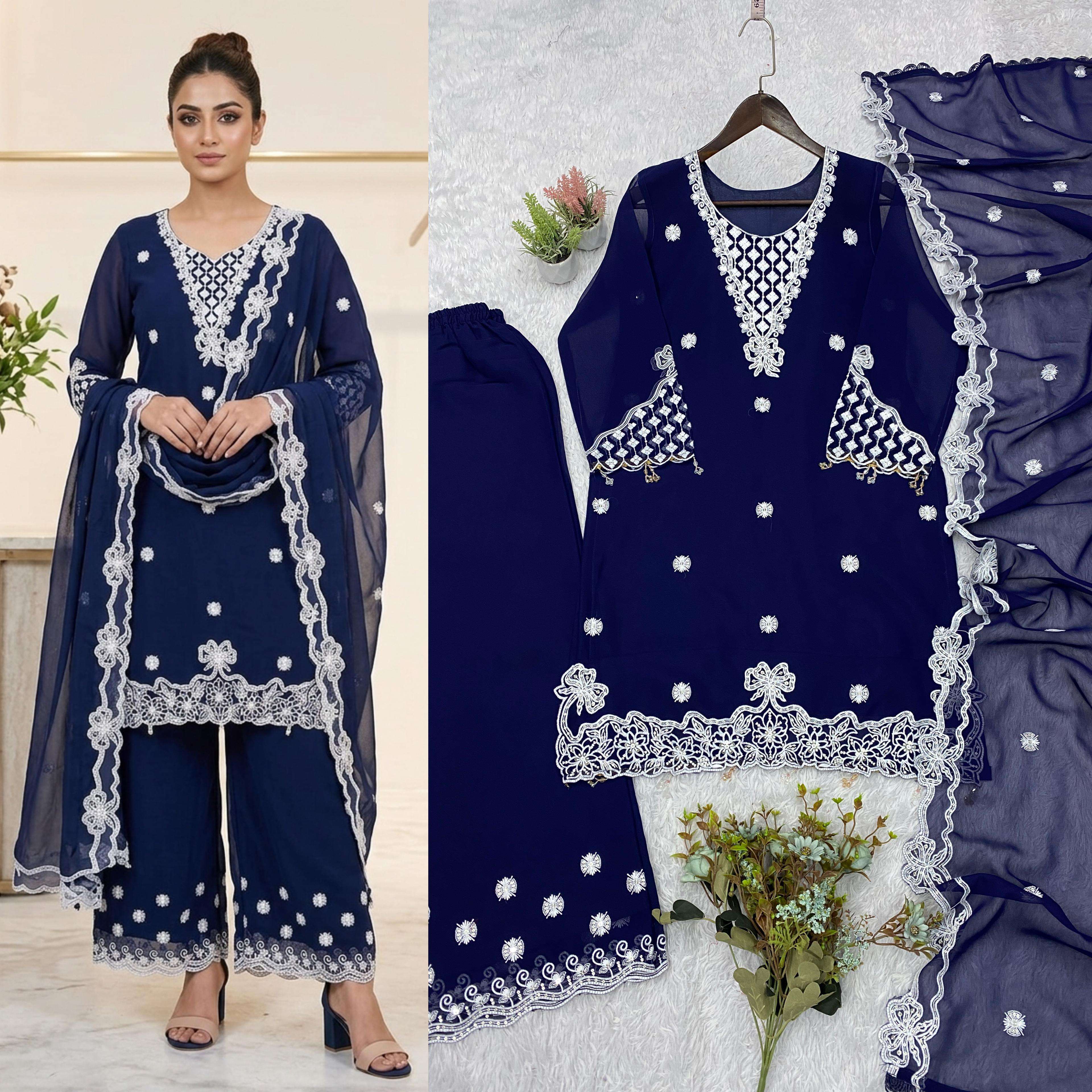 LG 2119 GEORGETTE BEAUTIFUL SEQUENCE EMBROIDERED TOP PLAZZO WITH DUPATTA SET
