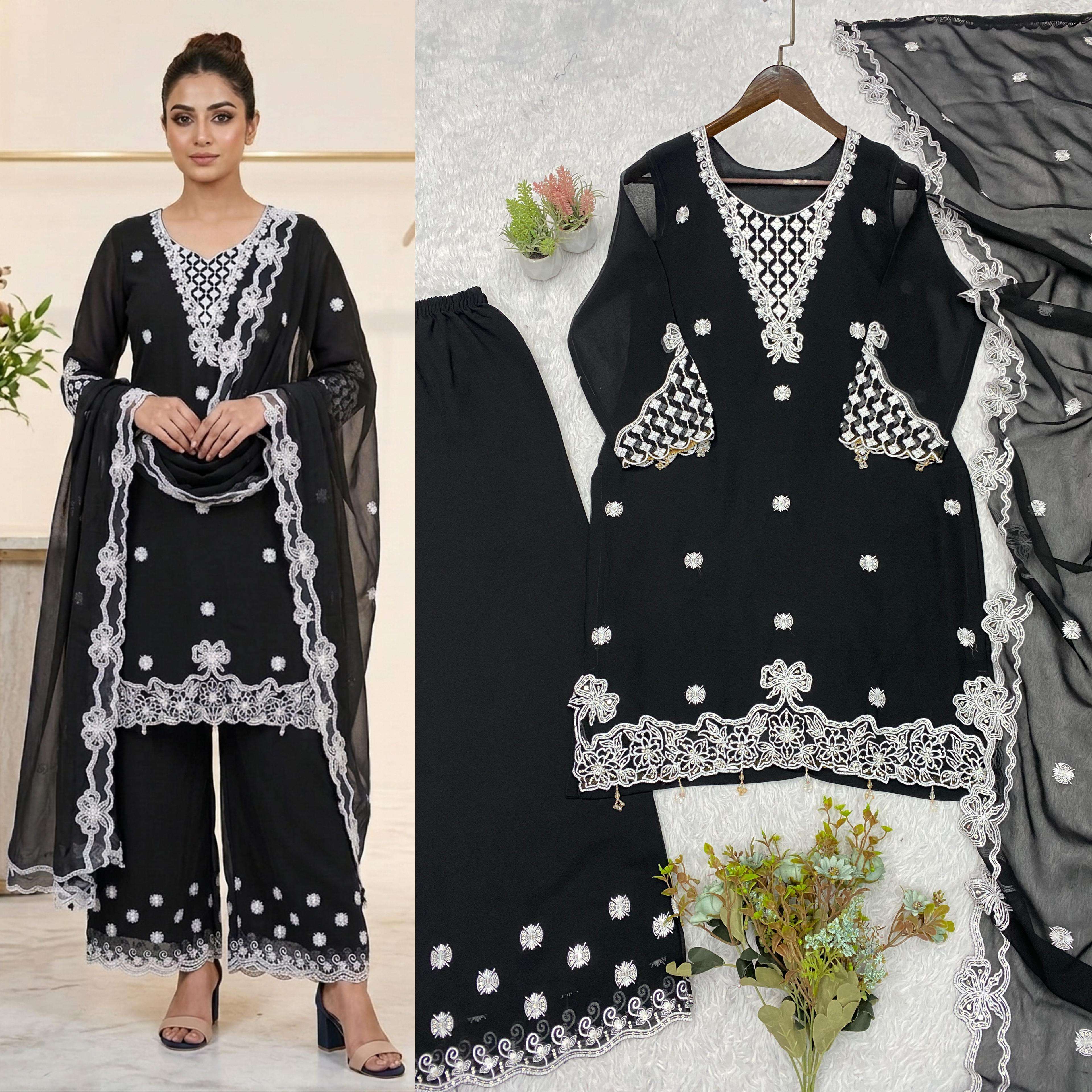 LG 2119 GEORGETTE BEAUTIFUL SEQUENCE EMBROIDERED TOP PLAZZO WITH DUPATTA SET
