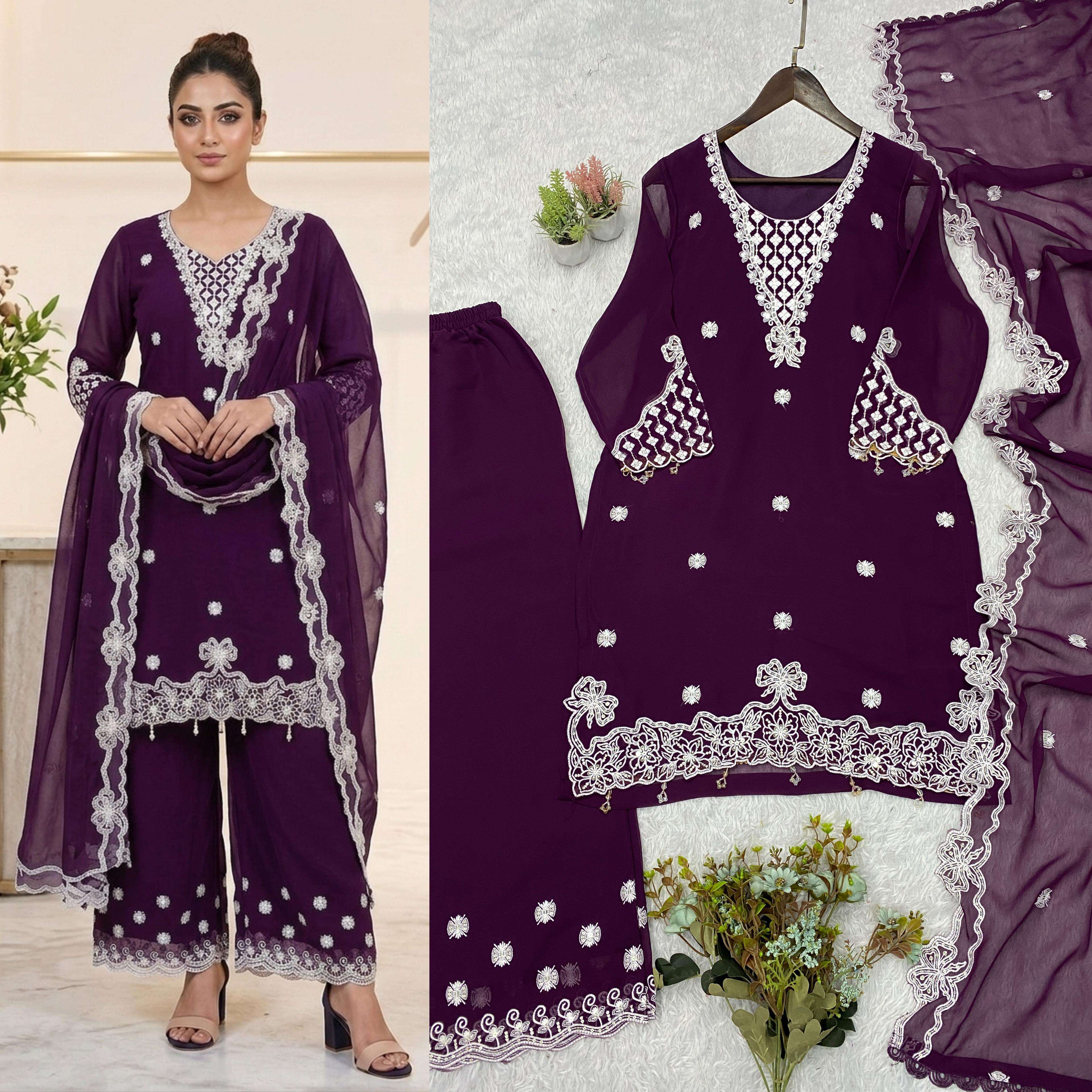 LG 2119 GEORGETTE BEAUTIFUL SEQUENCE EMBROIDERED TOP PLAZZO WITH DUPATTA SET