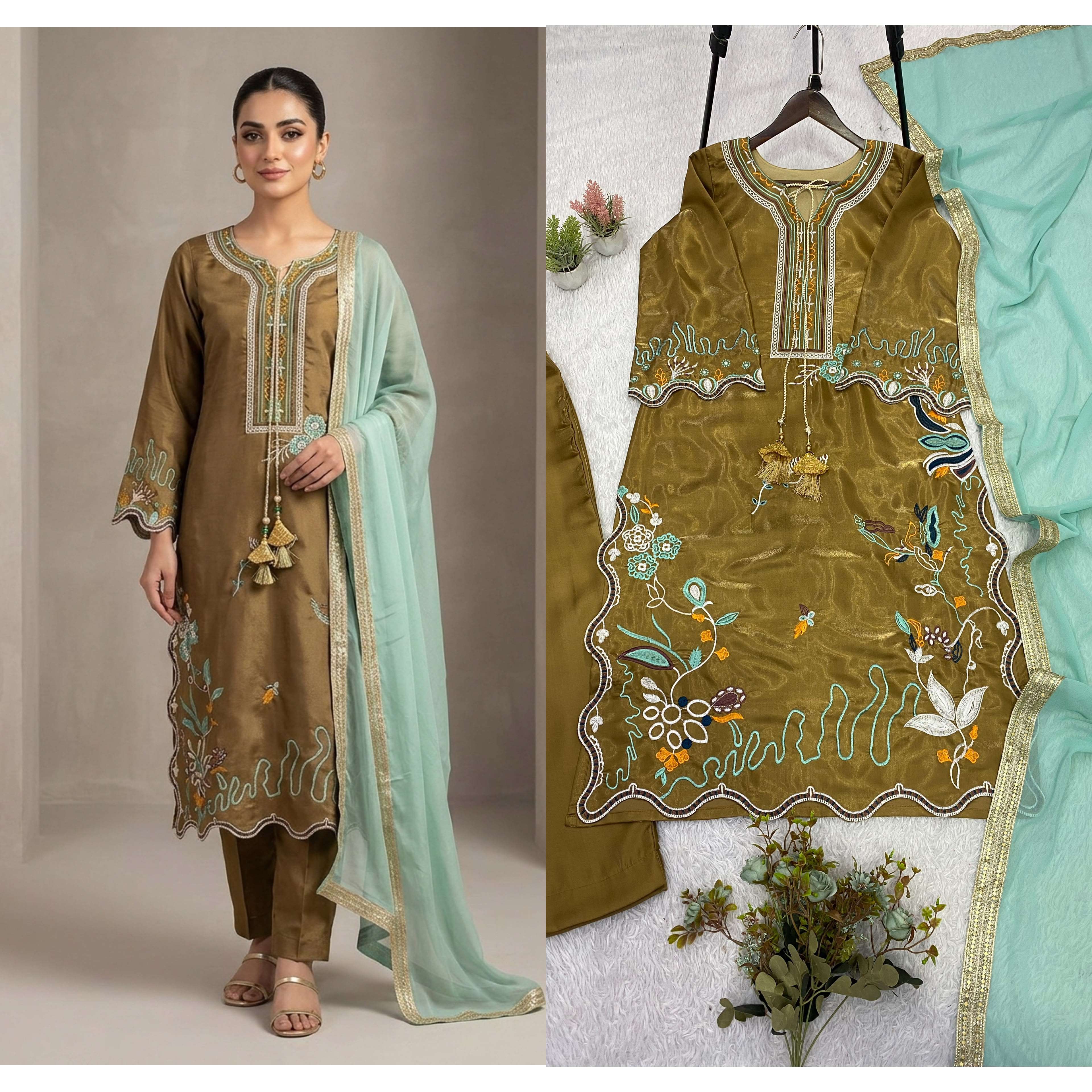 LG 2120 SILK EMBROIDERY DESIGNER WORK WEDDING FUNCTION WEAR SUIT
