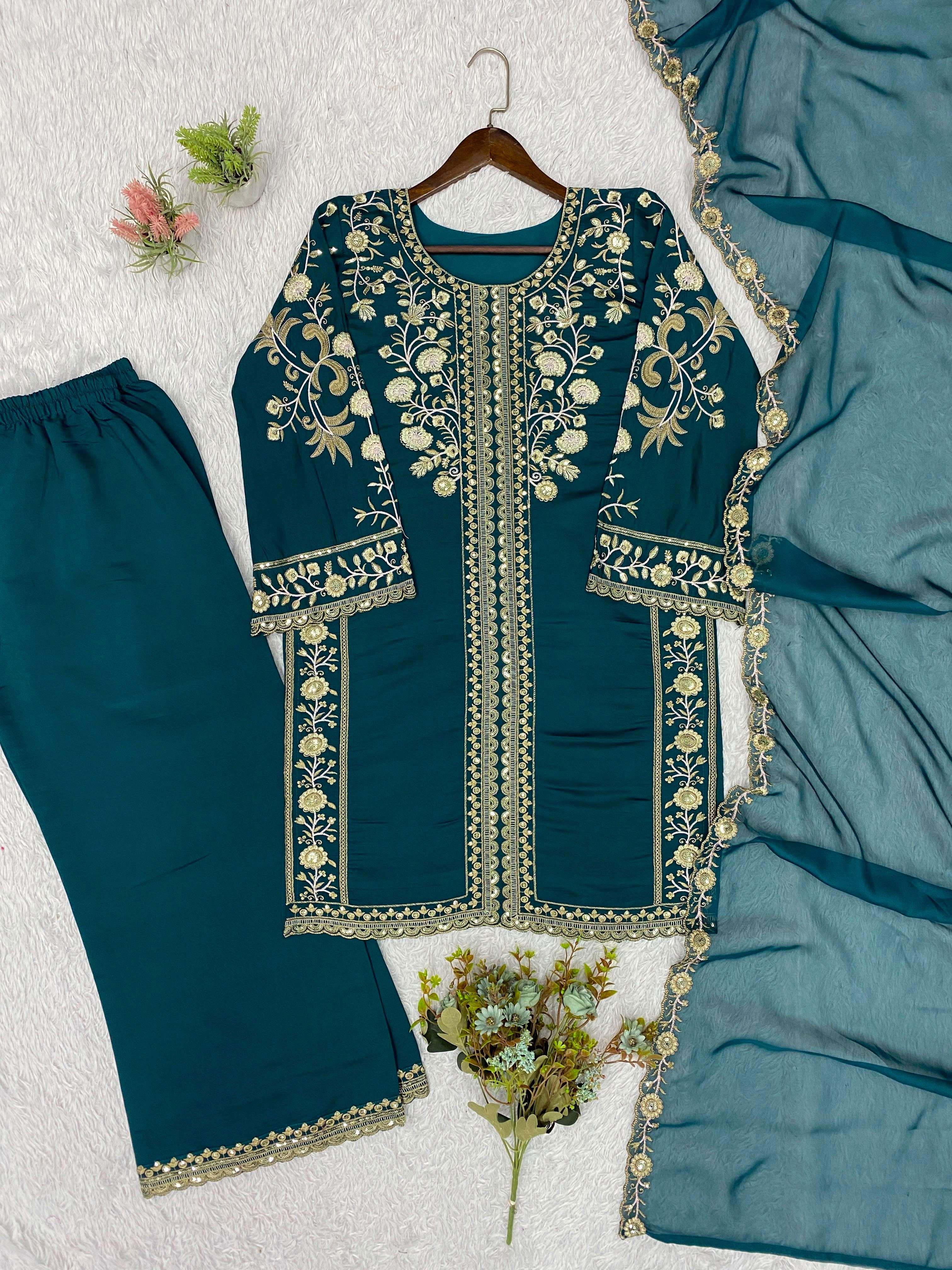 LG 2122 SILK DESIGNER WORKED TOP PLAZZO WITH DUPATTA SET
