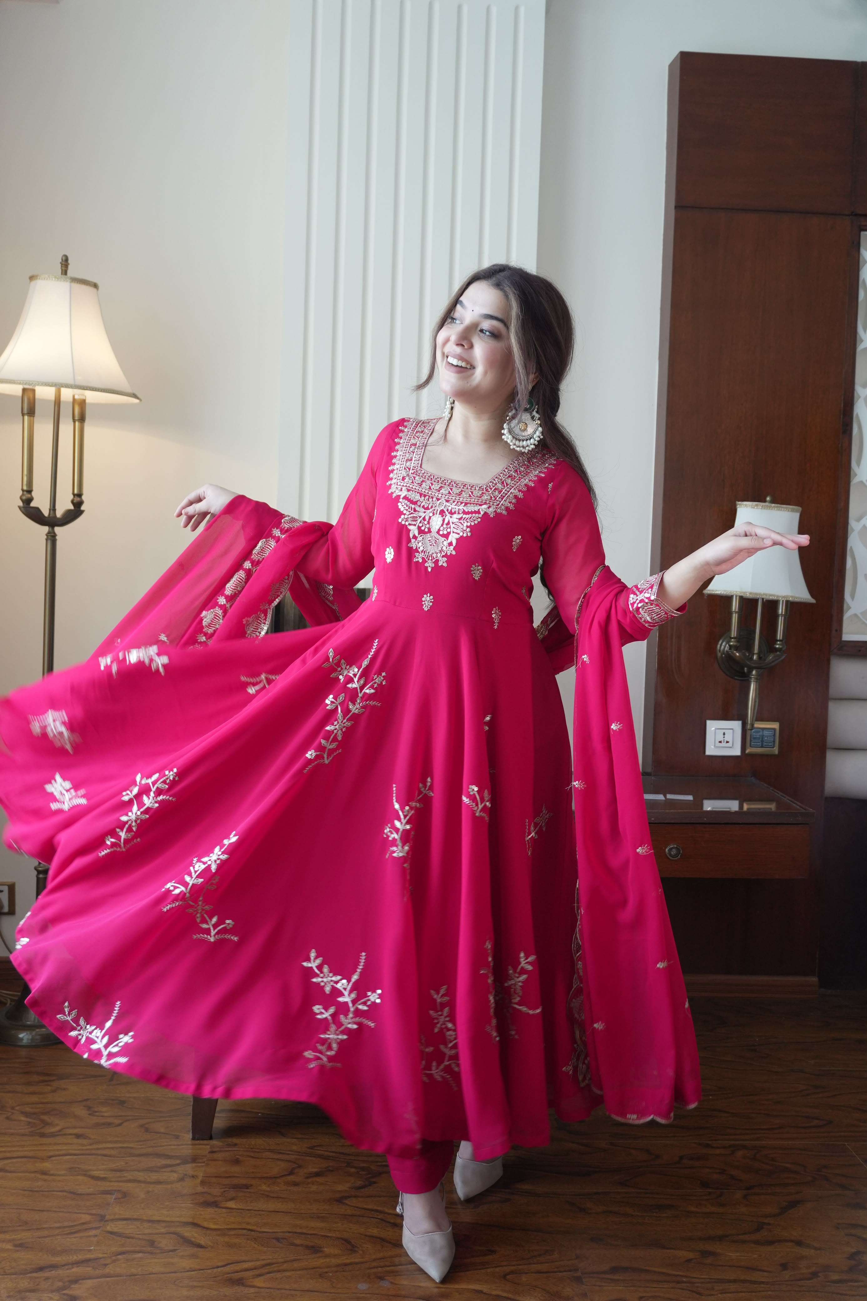 LM 12 FOX GEORGETTE DESIGNER WORK PARTY WEAR GOWN PANT WITH DUPATTA SET 