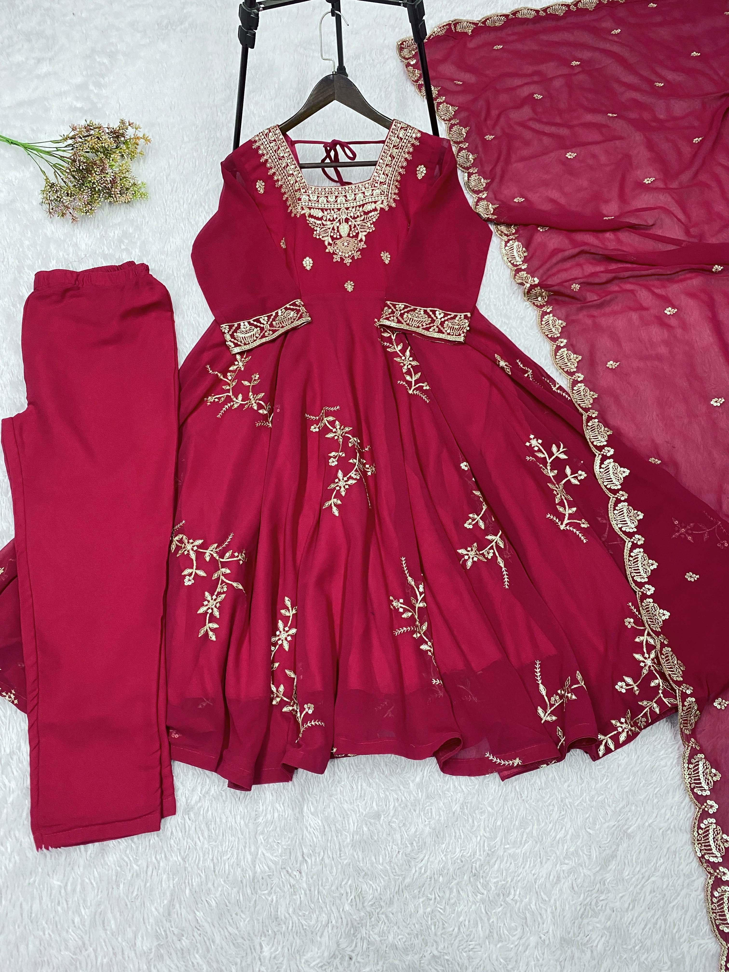 LM 12 FOX GEORGETTE DESIGNER WORK PARTY WEAR GOWN PANT WITH DUPATTA SET 