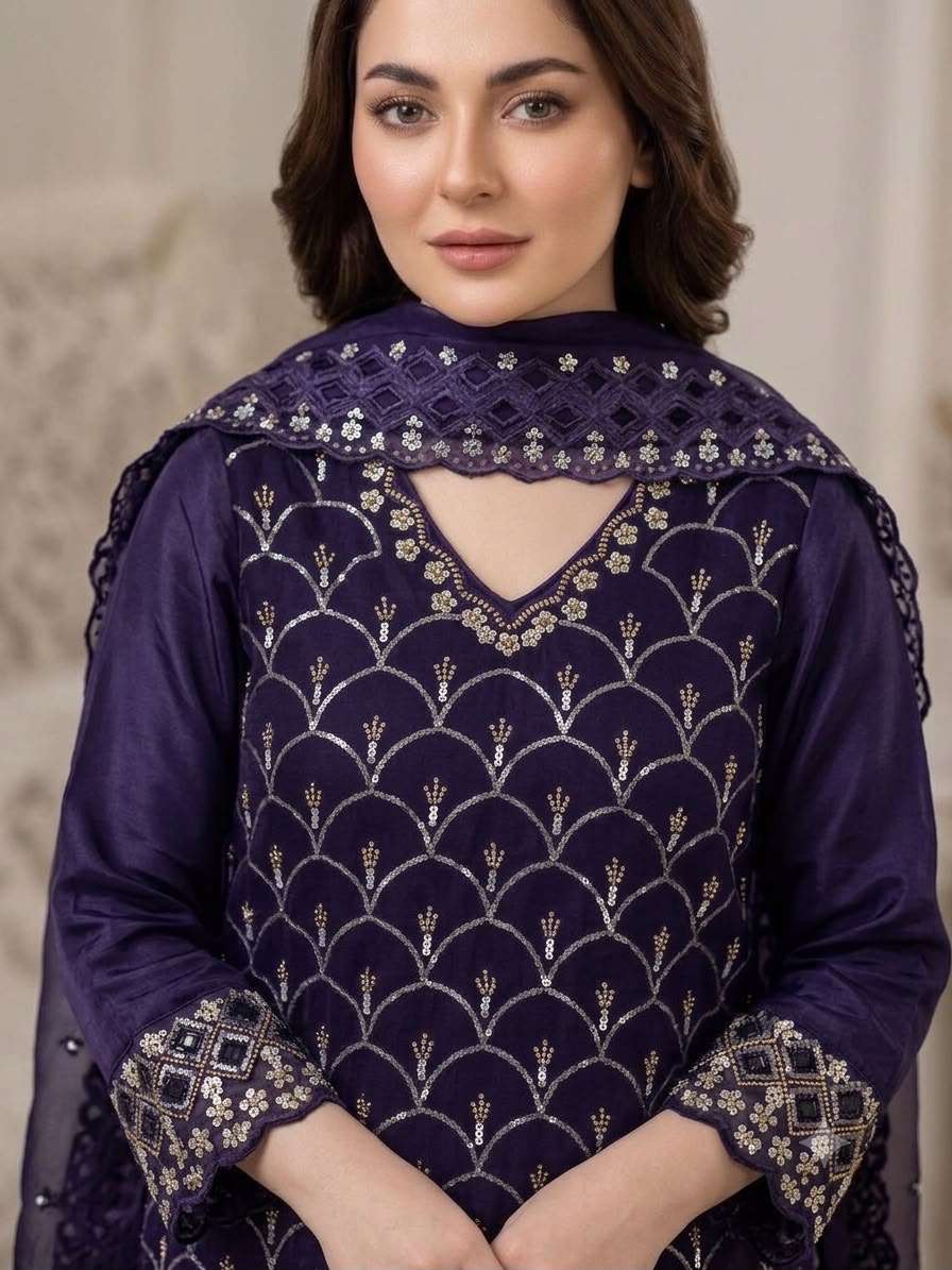 LM 17 SILK SEQUENCE EMBROIDERY DESIGNER WORK PARTY WEAR LADIES SUIT