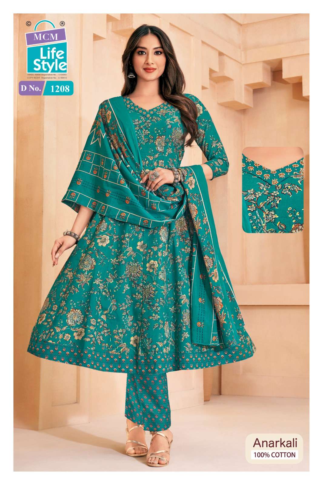 MCM LIFESTYLE ANARKALI VOL 12 COTTON PRINTED LADIES ANARKALI STYLE GOWN PANT WITH DUPATTA SET 
