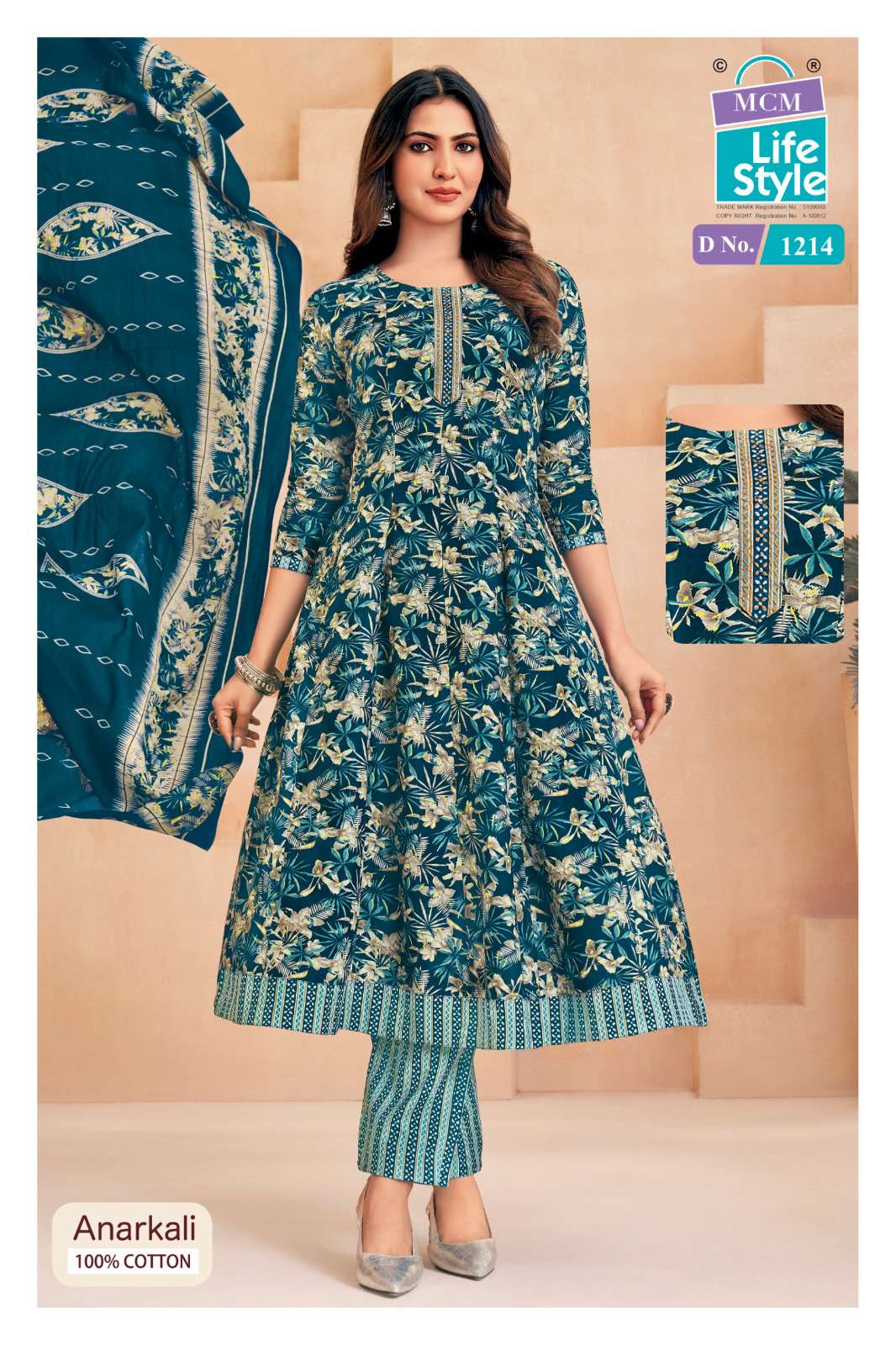 MCM LIFESTYLE ANARKALI VOL 12 COTTON PRINTED LADIES ANARKALI STYLE GOWN PANT WITH DUPATTA SET 