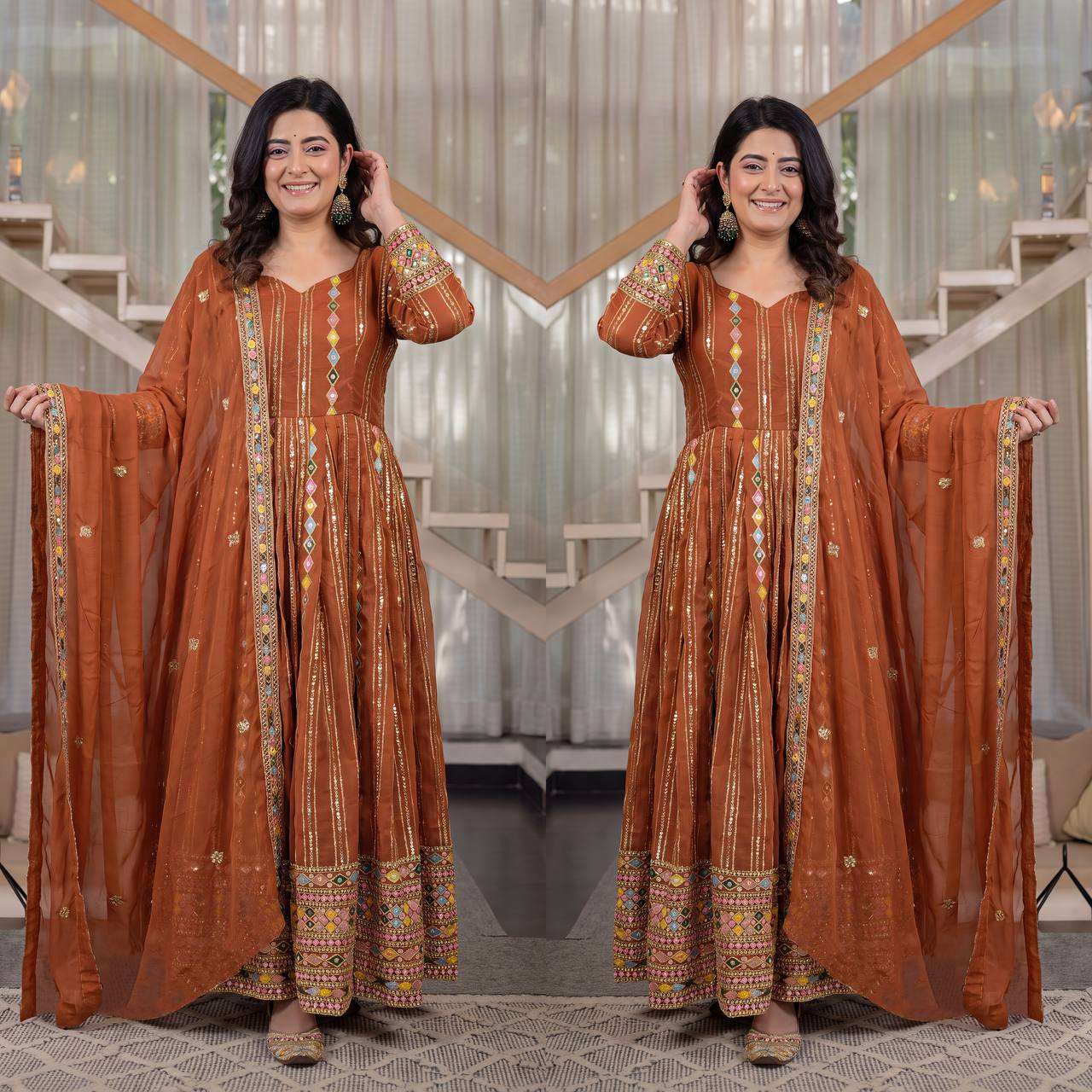MD 3100 GEORGETTE SEQUENCE DESIGNER WORK PARTY WEAR ANARKALI GOWN STYLE SUIT