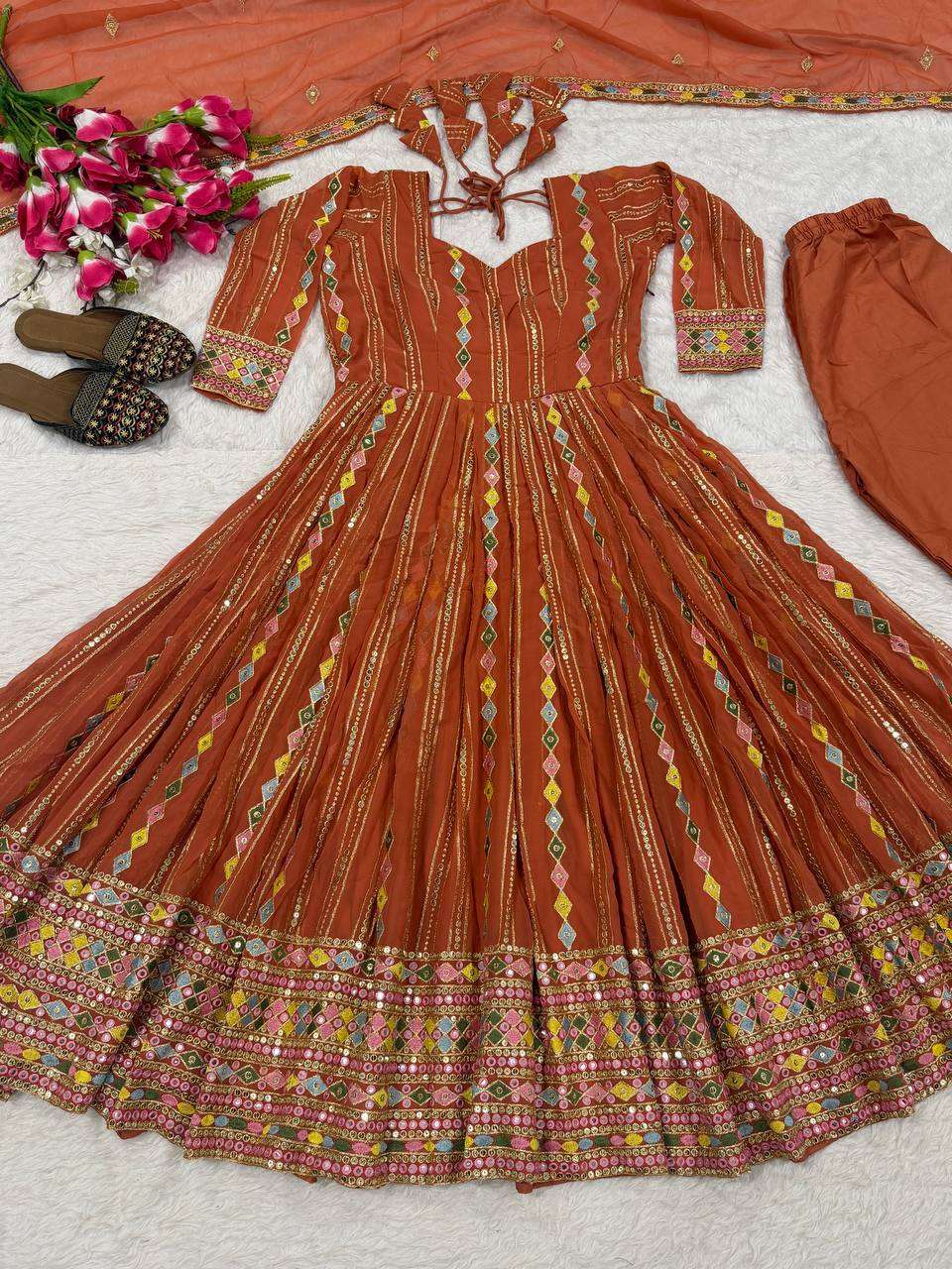 MD 3100 GEORGETTE SEQUENCE DESIGNER WORK PARTY WEAR ANARKALI GOWN STYLE SUIT