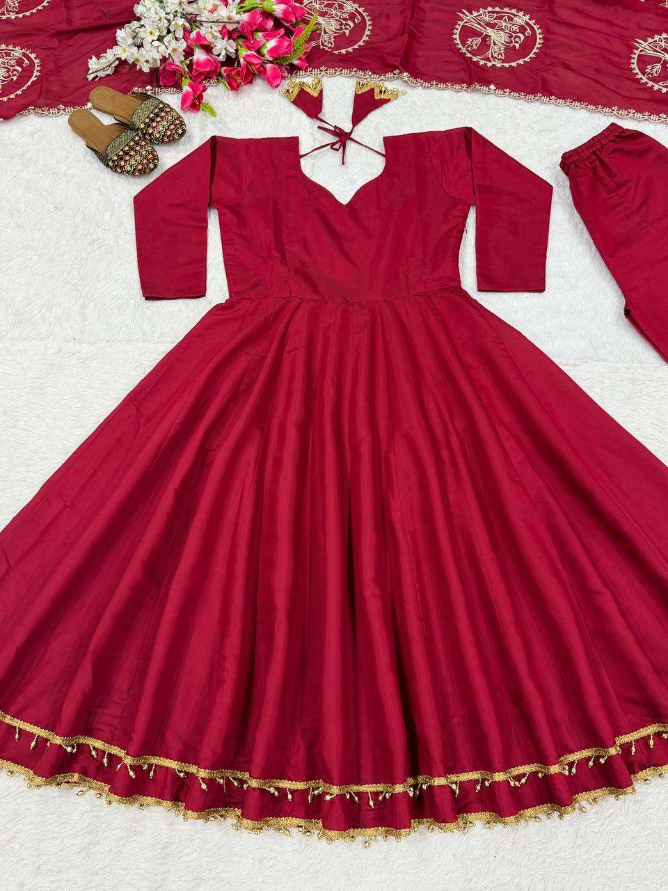 MD 3102 SILK DESIGNER WORK PARTY WEAR LADIES ANARKALI GOWN STYLE SUIT