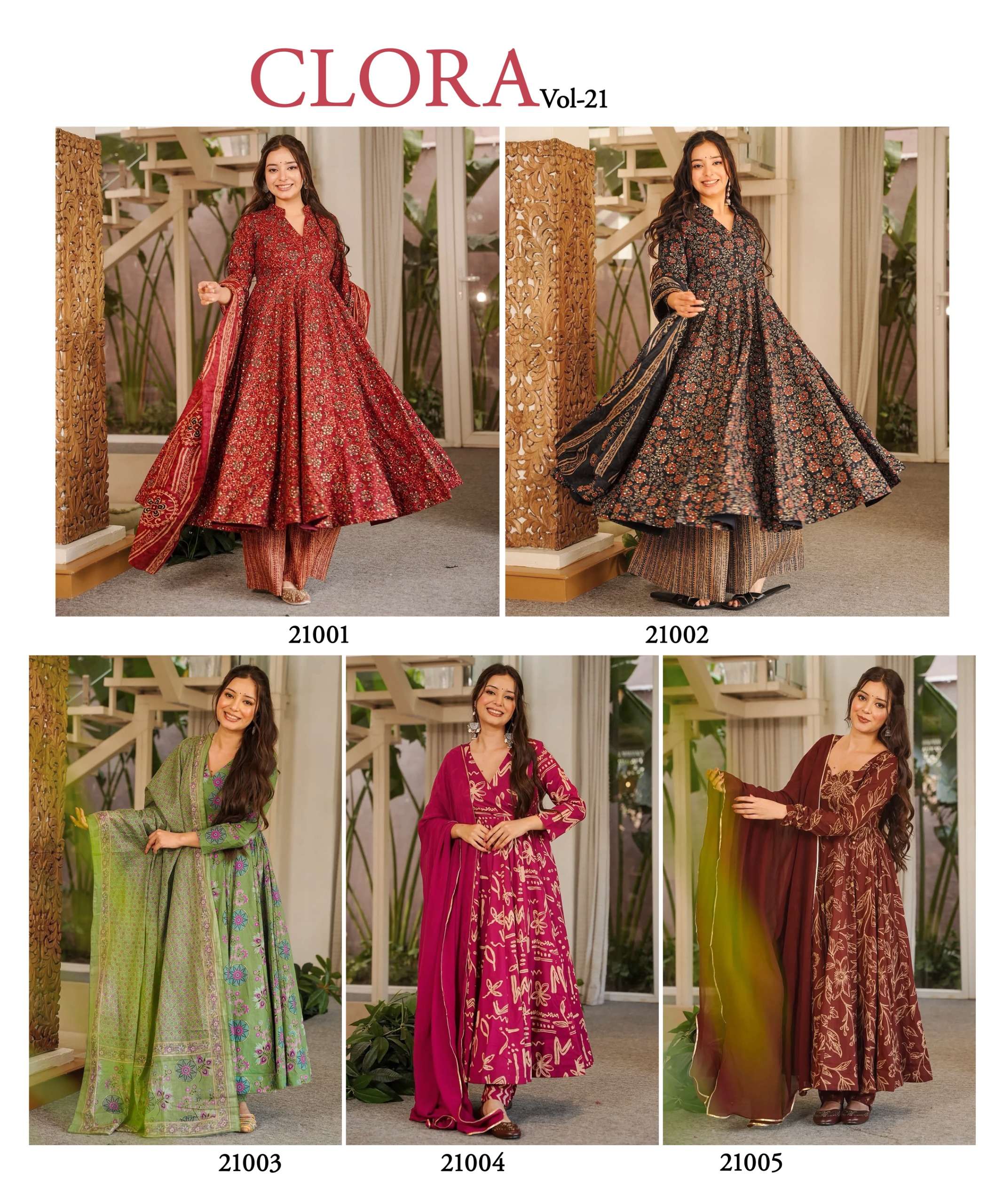 MF CLORA VOL 21 MUSLIN BEAUTIFUL PRINTED FANCY LOOK READY LADIES GOWN BOTTOM AND DUPATTA SET 