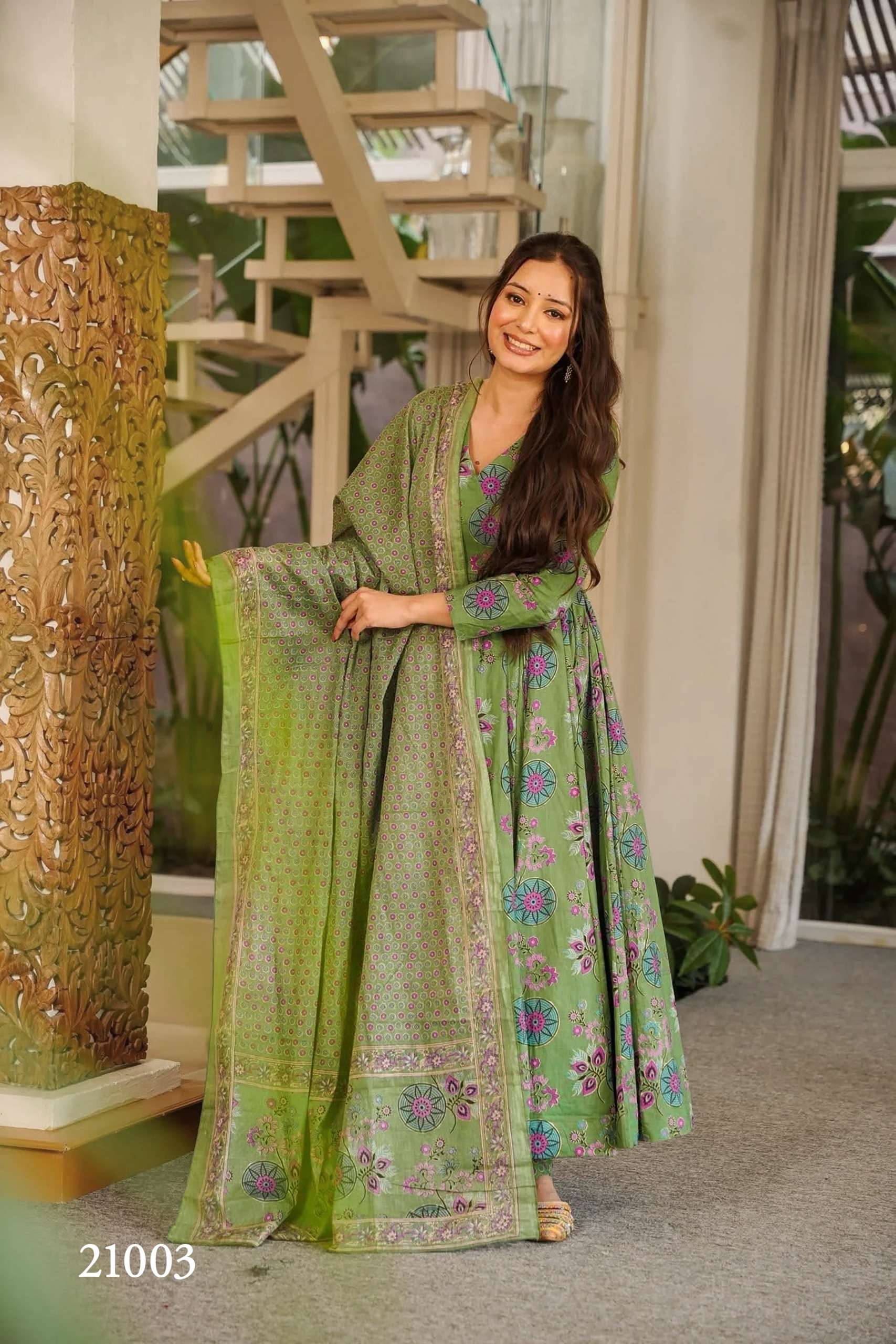 MF CLORA VOL 21 MUSLIN BEAUTIFUL PRINTED FANCY LOOK READY LADIES GOWN BOTTOM AND DUPATTA SET 