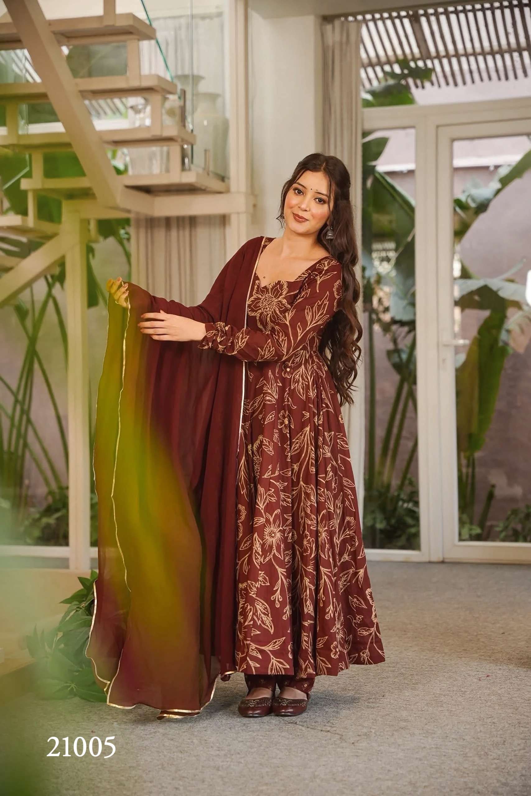 MF CLORA VOL 21 MUSLIN BEAUTIFUL PRINTED FANCY LOOK READY LADIES GOWN BOTTOM AND DUPATTA SET 
