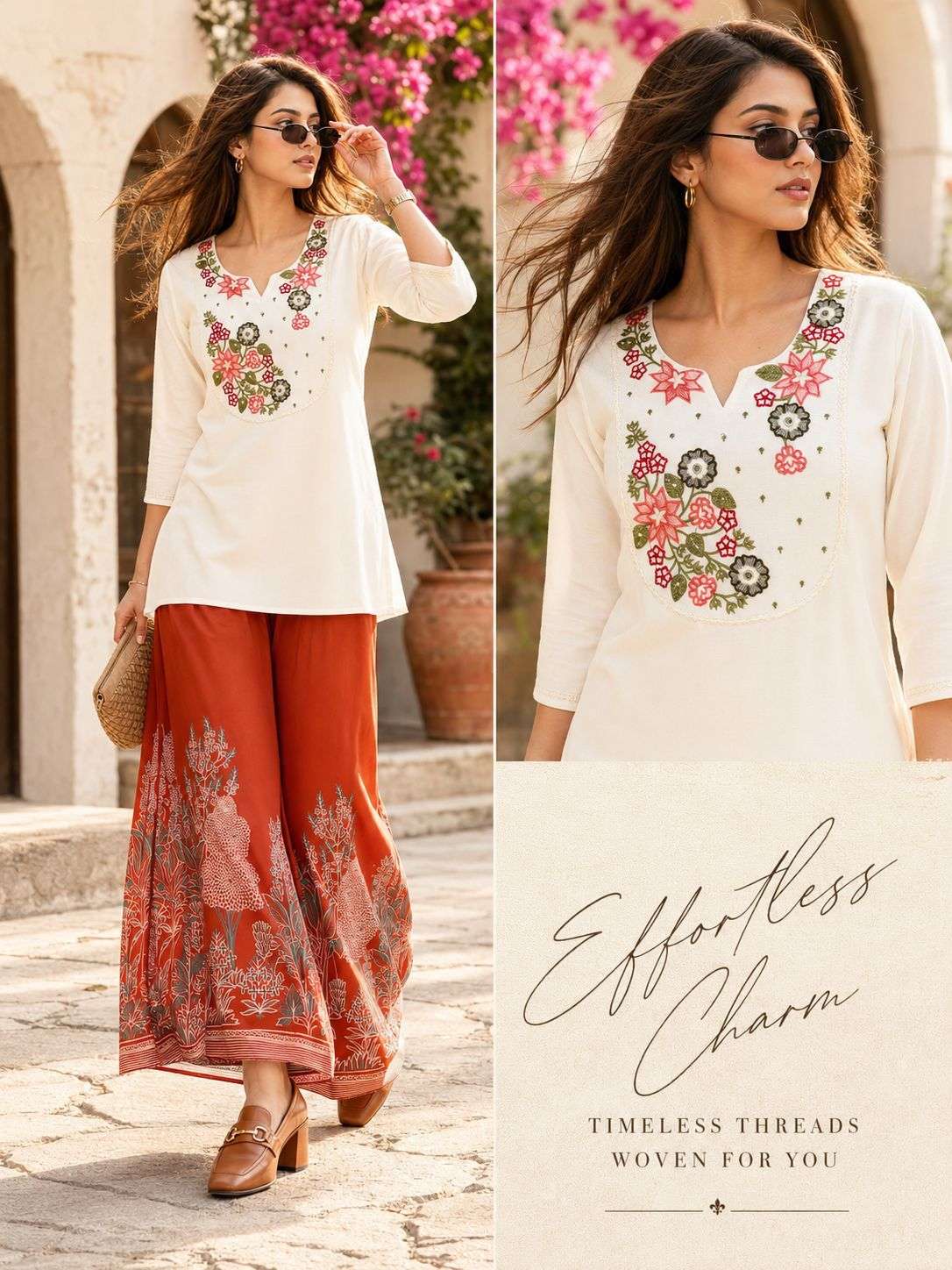  MF CO-ORD SET COLLECTION RAYON FANCY SHORT TOP WITH PALAZZO PAIR